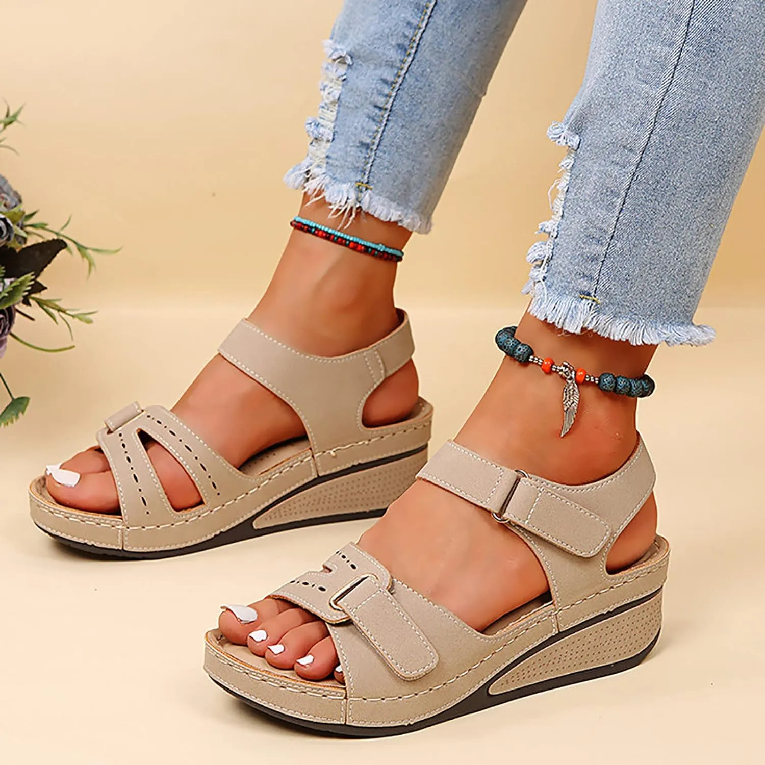 Orthopedic Sandals For Women Open Toe Comfortable Wedges Sandals With Adjustable Strap Causal Daily Walking Ladies Girls