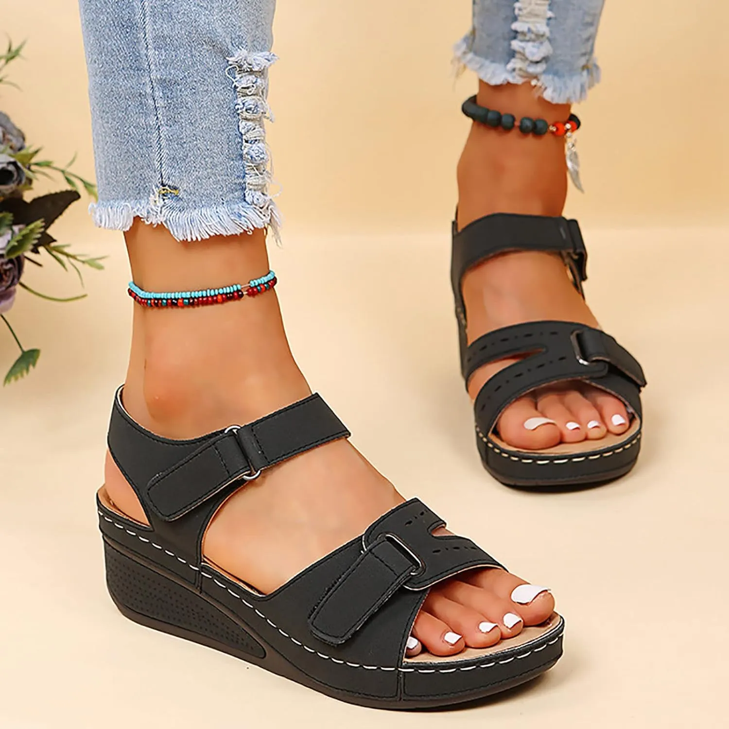 Orthopedic Sandals For Women Open Toe Comfortable Wedges Sandals With Adjustable Strap Causal Daily Walking Ladies Girls