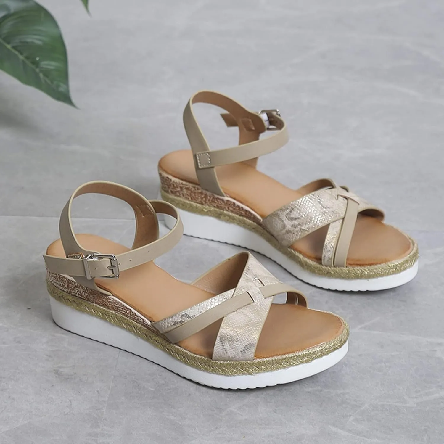 Orthopedic Sandals for Women Summer Platform Wedge Sandals Open Toe Cross Strap Espadrilles Sandal, Ankle Strap Slip on Dress Shoes Beach Boho Comfortable Outdoor Shoes