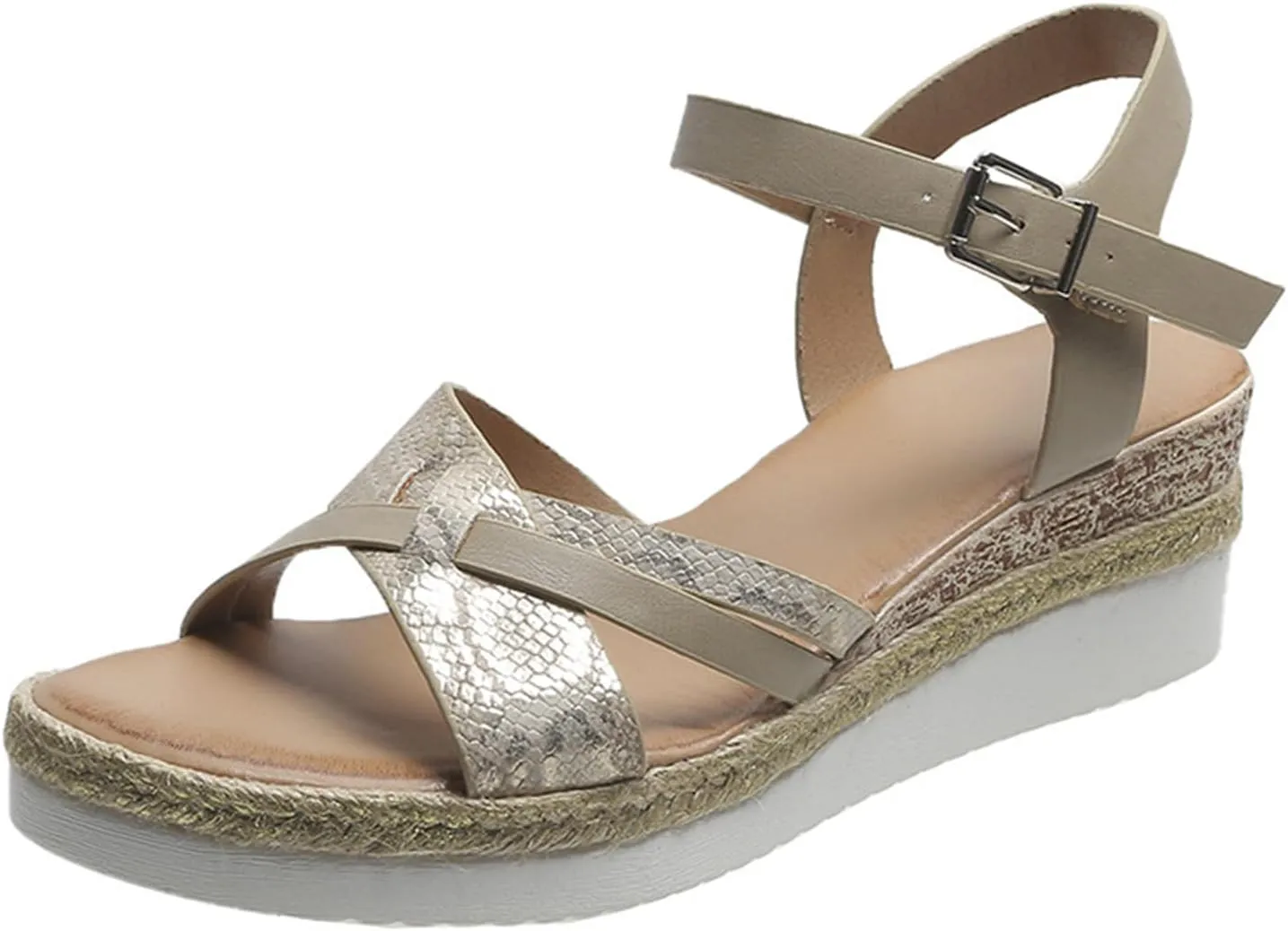Orthopedic Sandals for Women Summer Platform Wedge Sandals Open Toe Cross Strap Espadrilles Sandal, Ankle Strap Slip on Dress Shoes Beach Boho Comfortable Outdoor Shoes