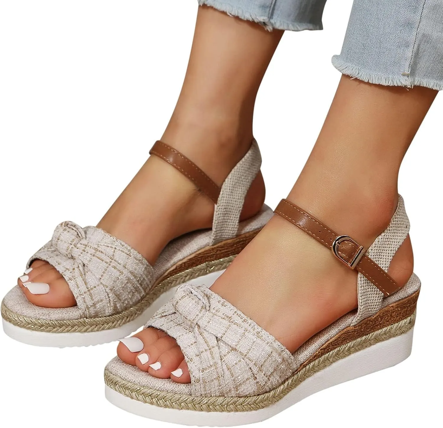 Orthopedic Sandals for Women Summer Wedge Platform Sandals with Arch Support, Open Toe Ankle Strap Platform Wedges Casual Slip on Beach Dress Shoes All Day Comfort