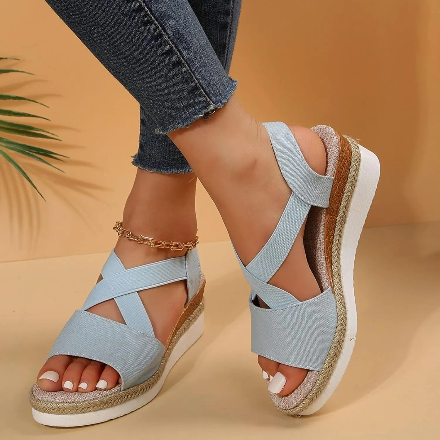 Orthopedic Sandals For Women Women Braided Wedge Platform Sandals Fish Mouth Heels Casual Elastic Strap Dress Flats Slides
