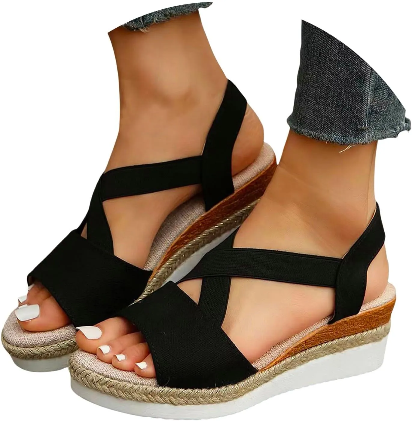 Orthopedic Sandals For Women Women Braided Wedge Platform Sandals Fish Mouth Heels Casual Elastic Strap Dress Flats Slides
