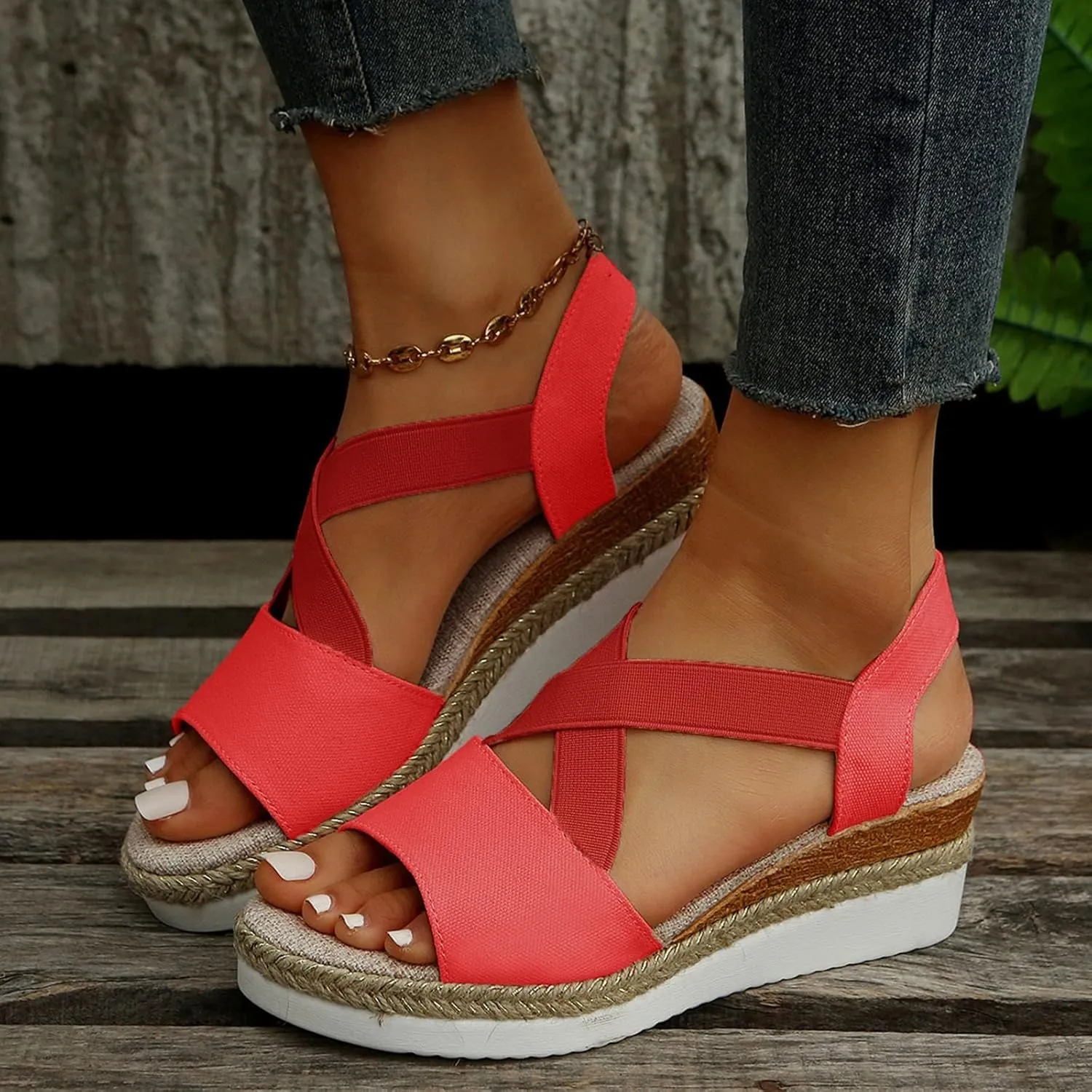 Orthopedic Sandals For Women Women Braided Wedge Platform Sandals Fish Mouth Heels Casual Elastic Strap Dress Flats Slides