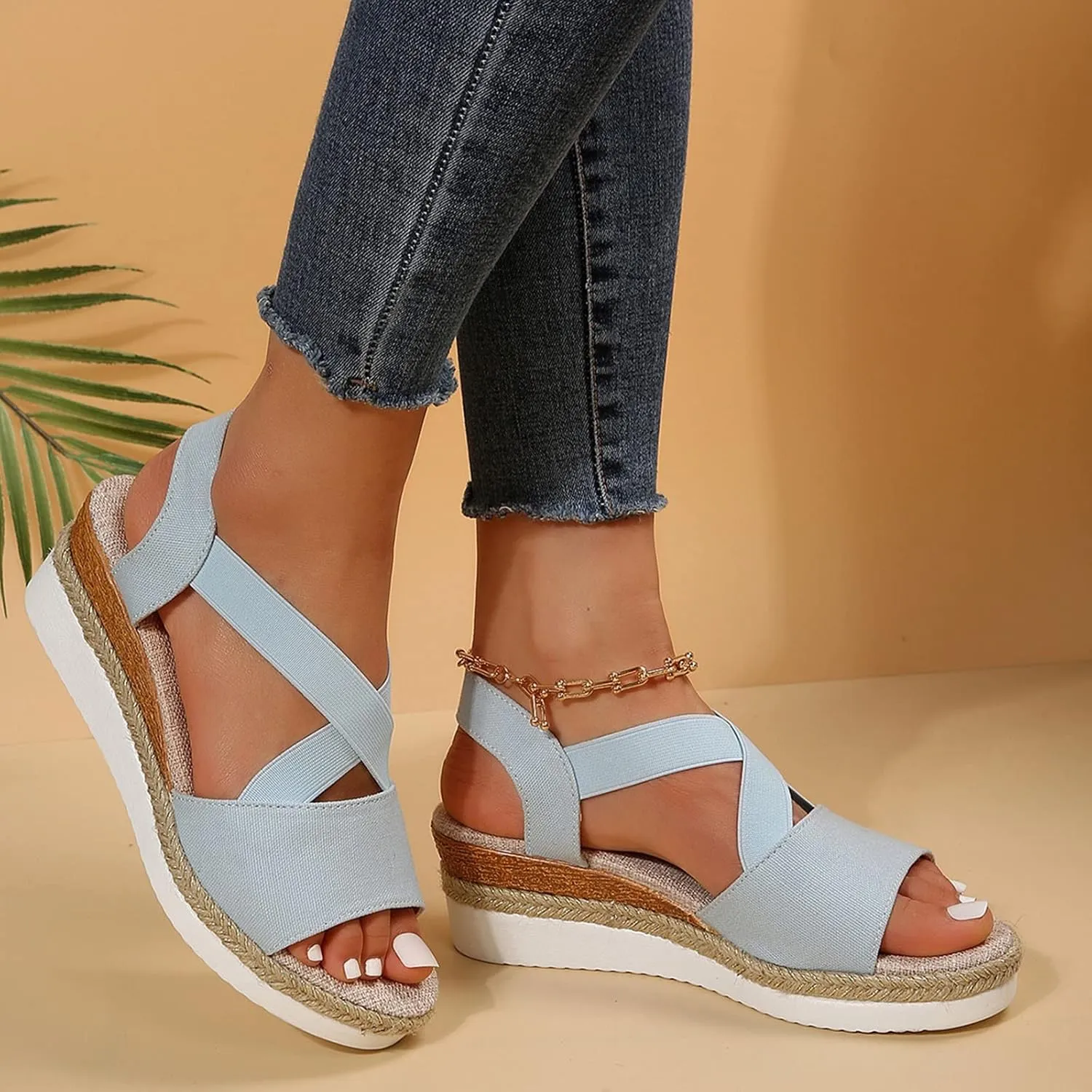 Orthopedic Sandals For Women Women Braided Wedge Platform Sandals Fish Mouth Heels Casual Elastic Strap Dress Flats Slides