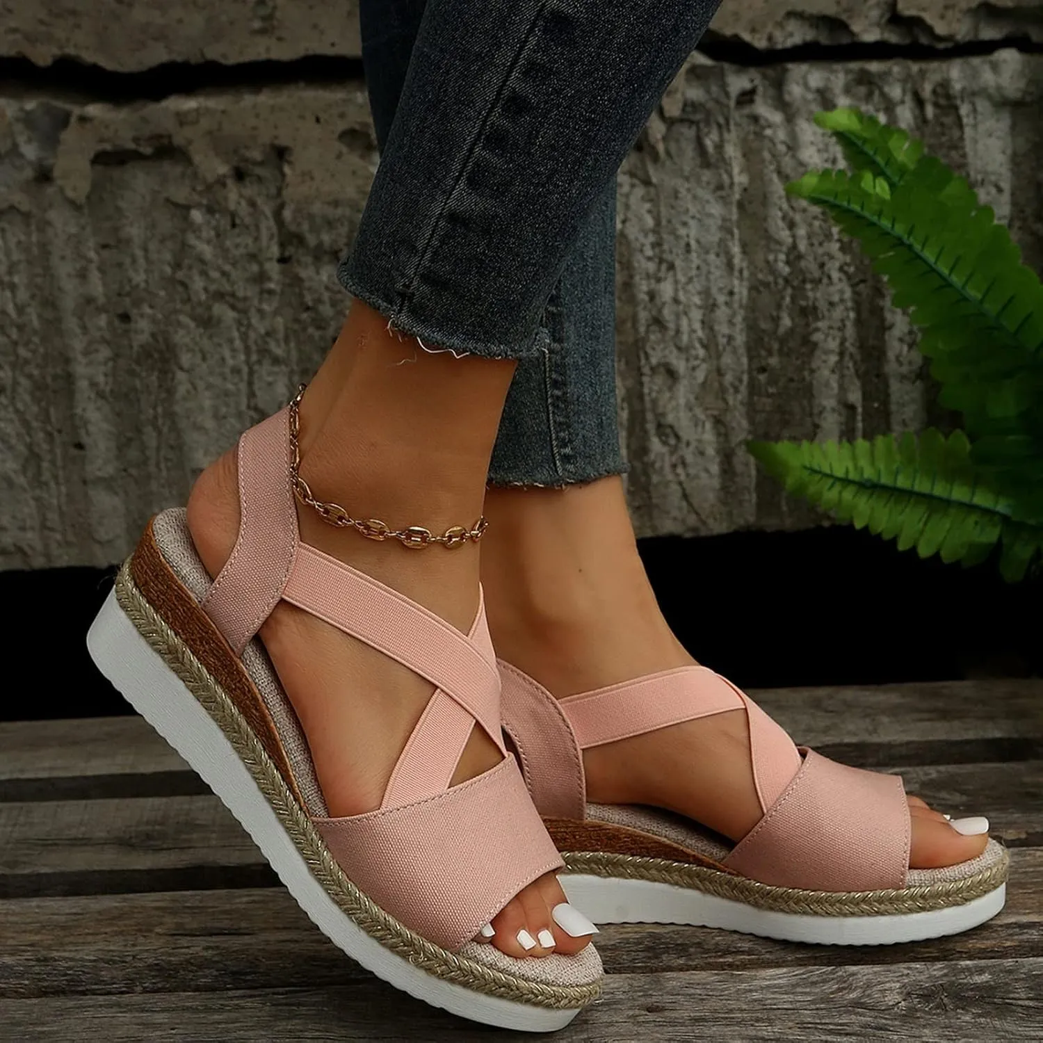 Orthopedic Sandals For Women Women Braided Wedge Platform Sandals Fish Mouth Heels Casual Elastic Strap Dress Flats Slides