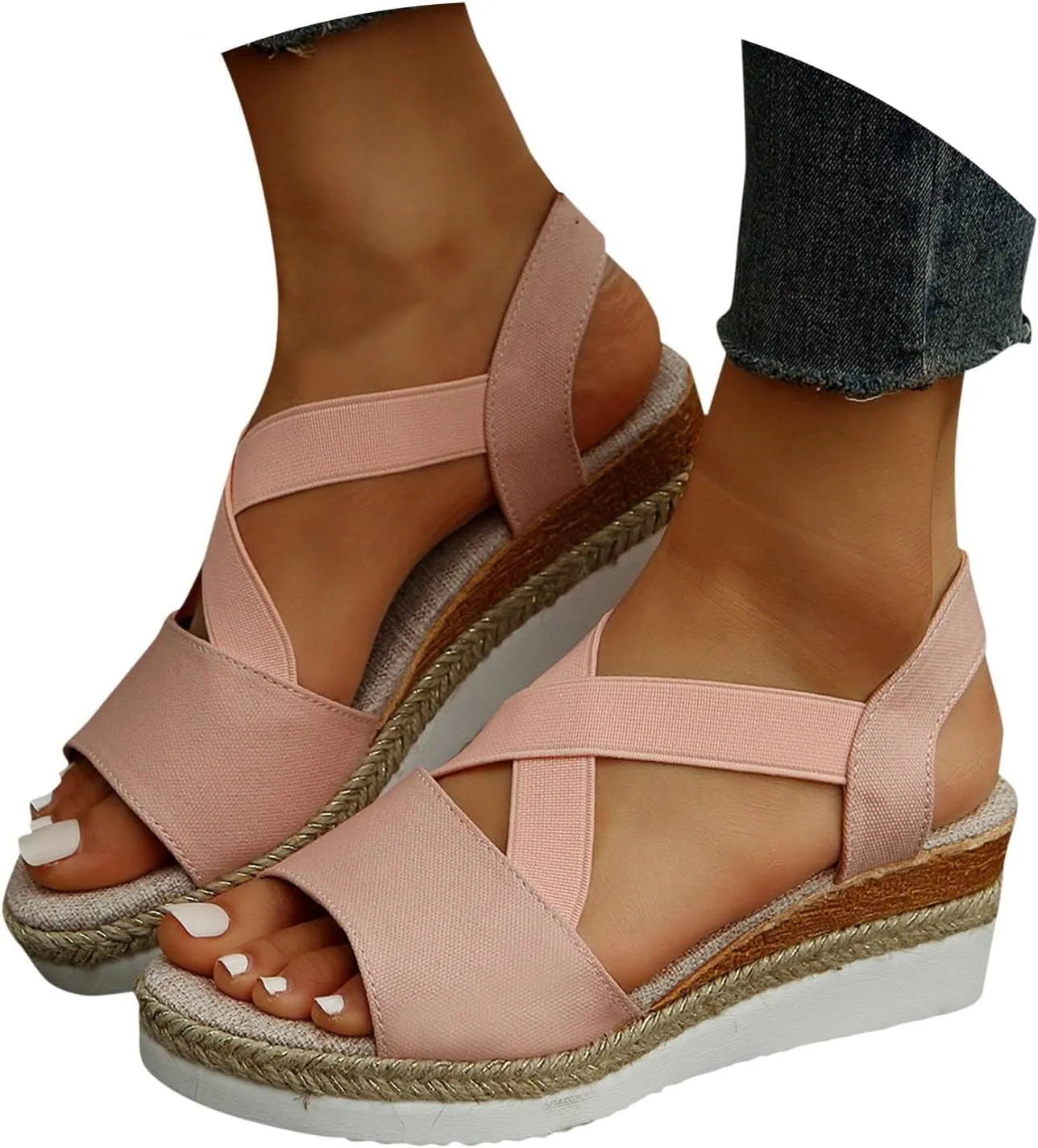 Orthopedic Sandals For Women Women Braided Wedge Platform Sandals Fish Mouth Heels Casual Elastic Strap Dress Flats Slides