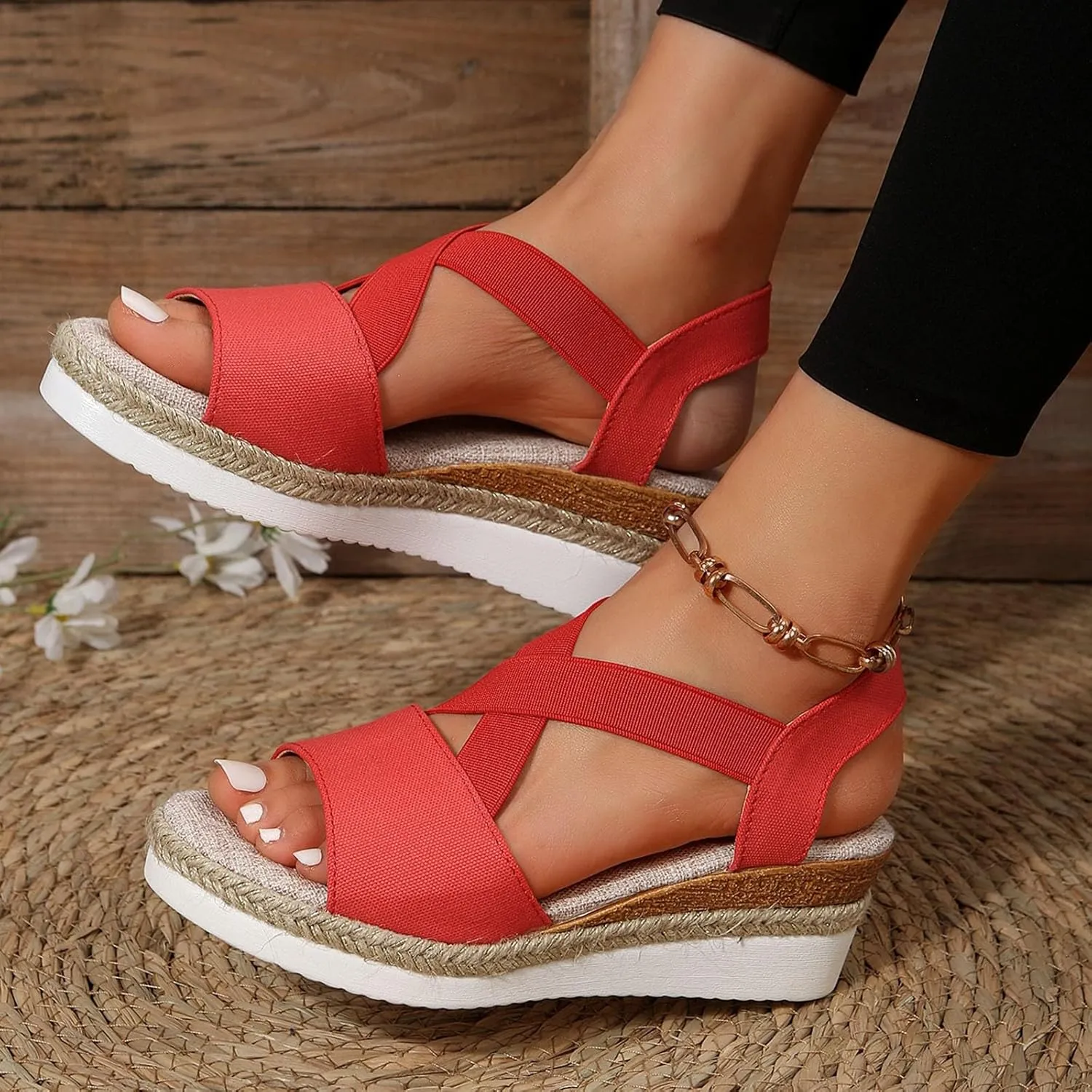 Orthopedic Sandals For Women Women Braided Wedge Platform Sandals Fish Mouth Heels Casual Elastic Strap Dress Flats Slides