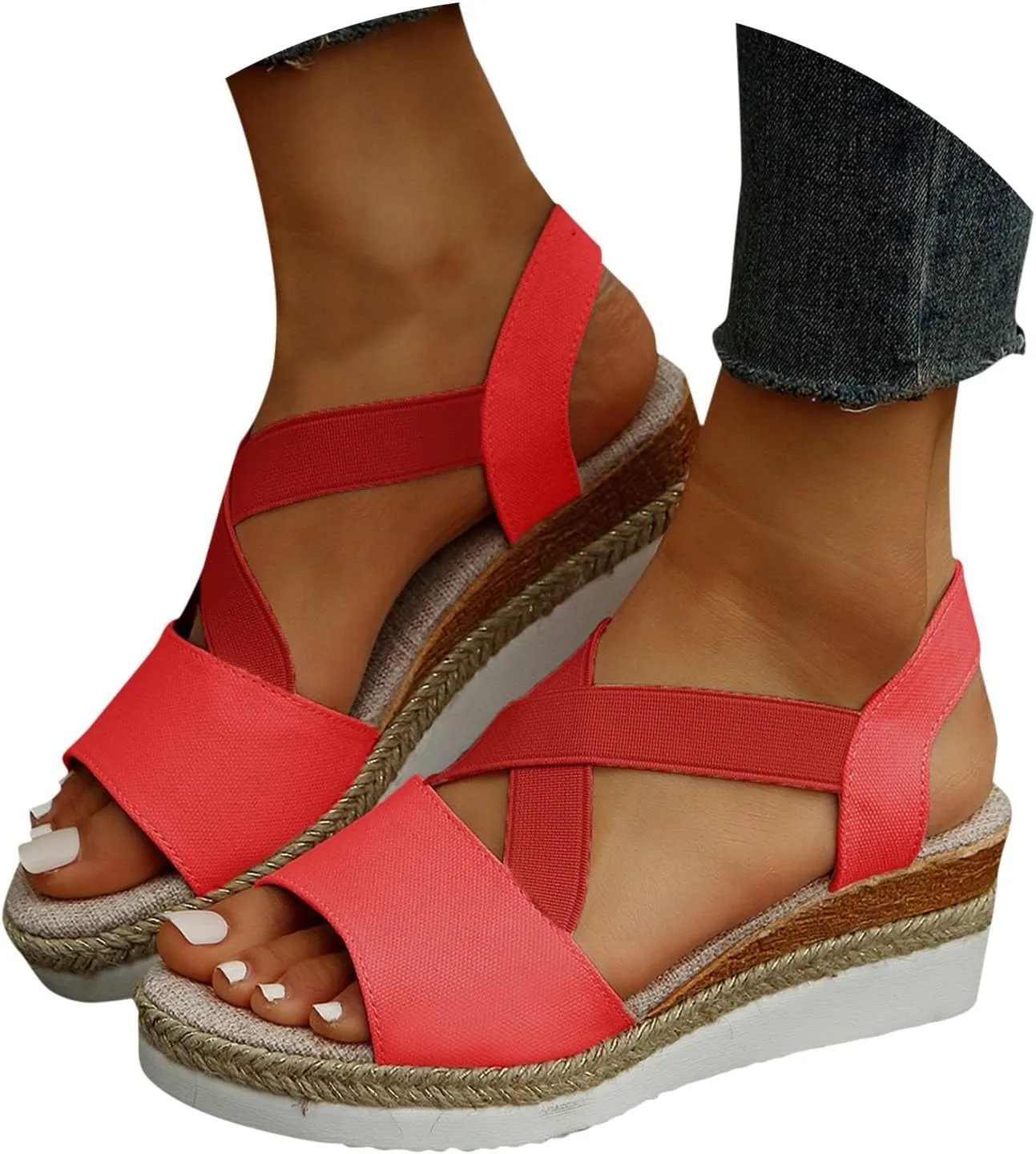 Orthopedic Sandals For Women Women Braided Wedge Platform Sandals Fish Mouth Heels Casual Elastic Strap Dress Flats Slides