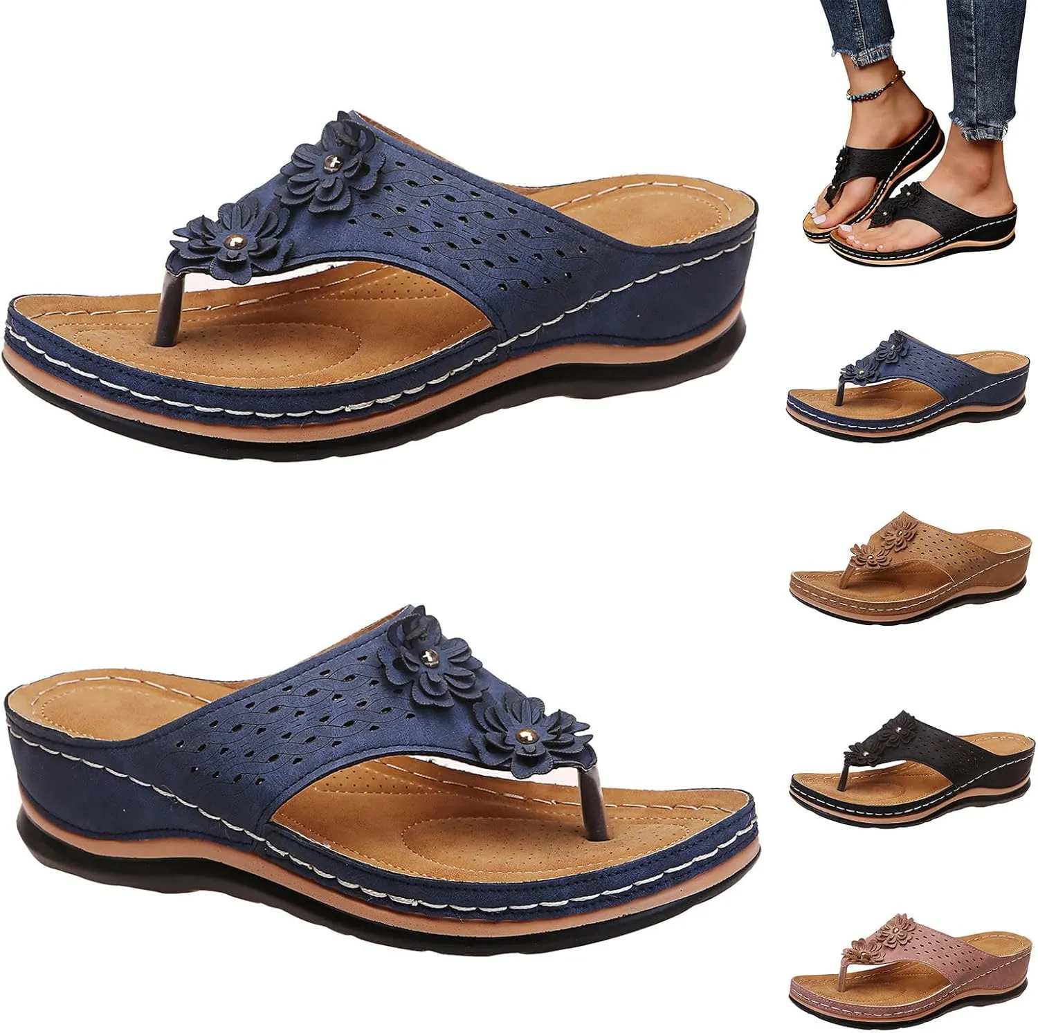 Orthopedic Sandals For Women Women Breathable Wedge Thong Sandals With Arch Support Open Toe Comfortable Slippers Flip-Flop