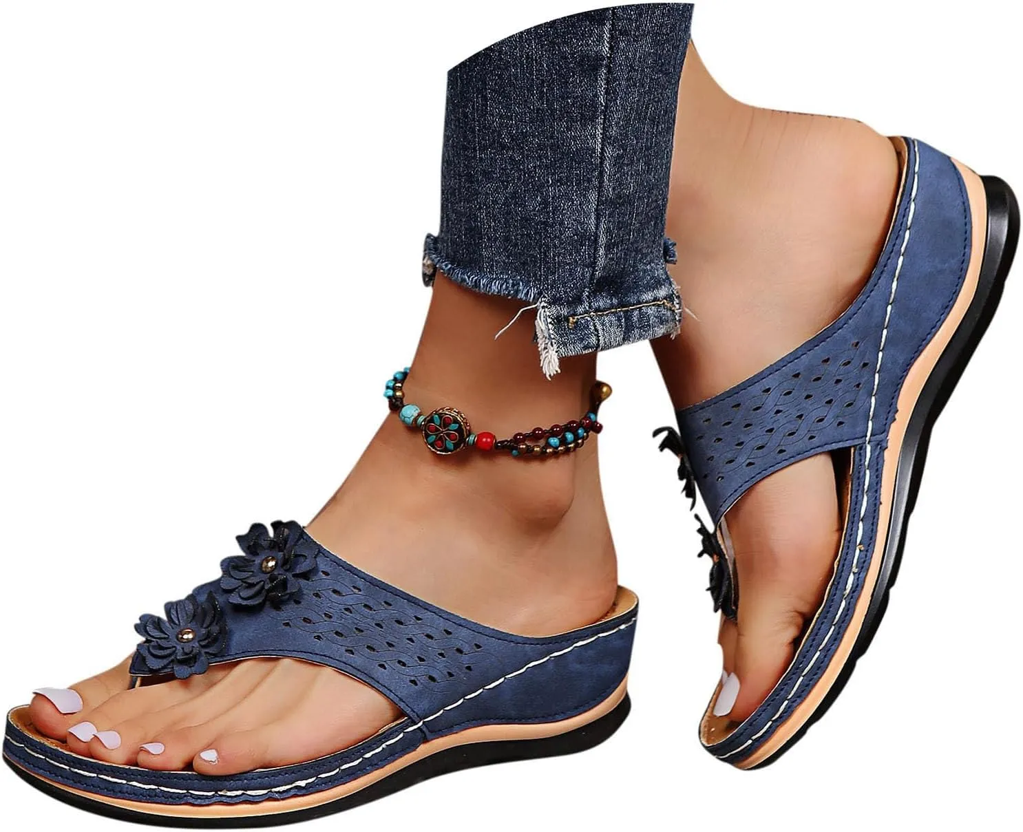 Orthopedic Sandals For Women Women Breathable Wedge Thong Sandals With Arch Support Open Toe Comfortable Slippers Flip-Flop