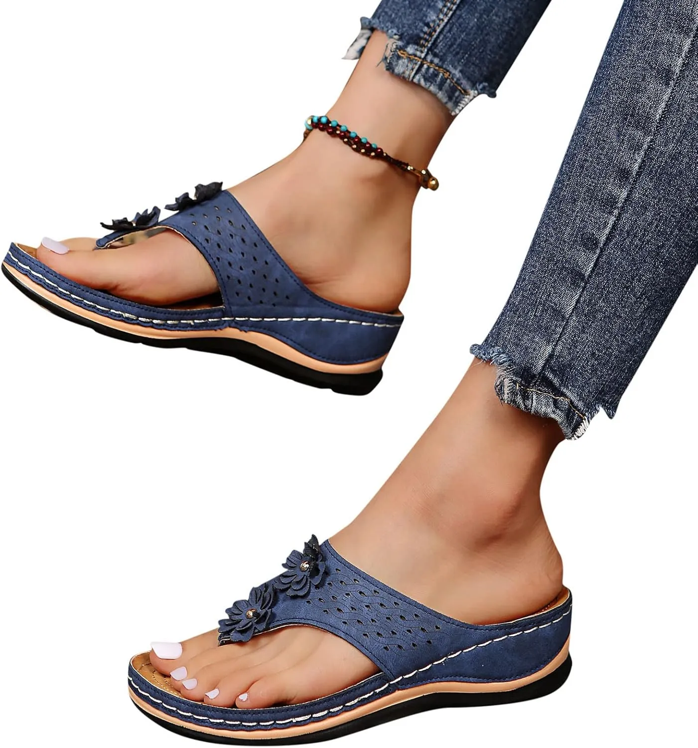 Orthopedic Sandals For Women Women Breathable Wedge Thong Sandals With Arch Support Open Toe Comfortable Slippers Flip-Flop
