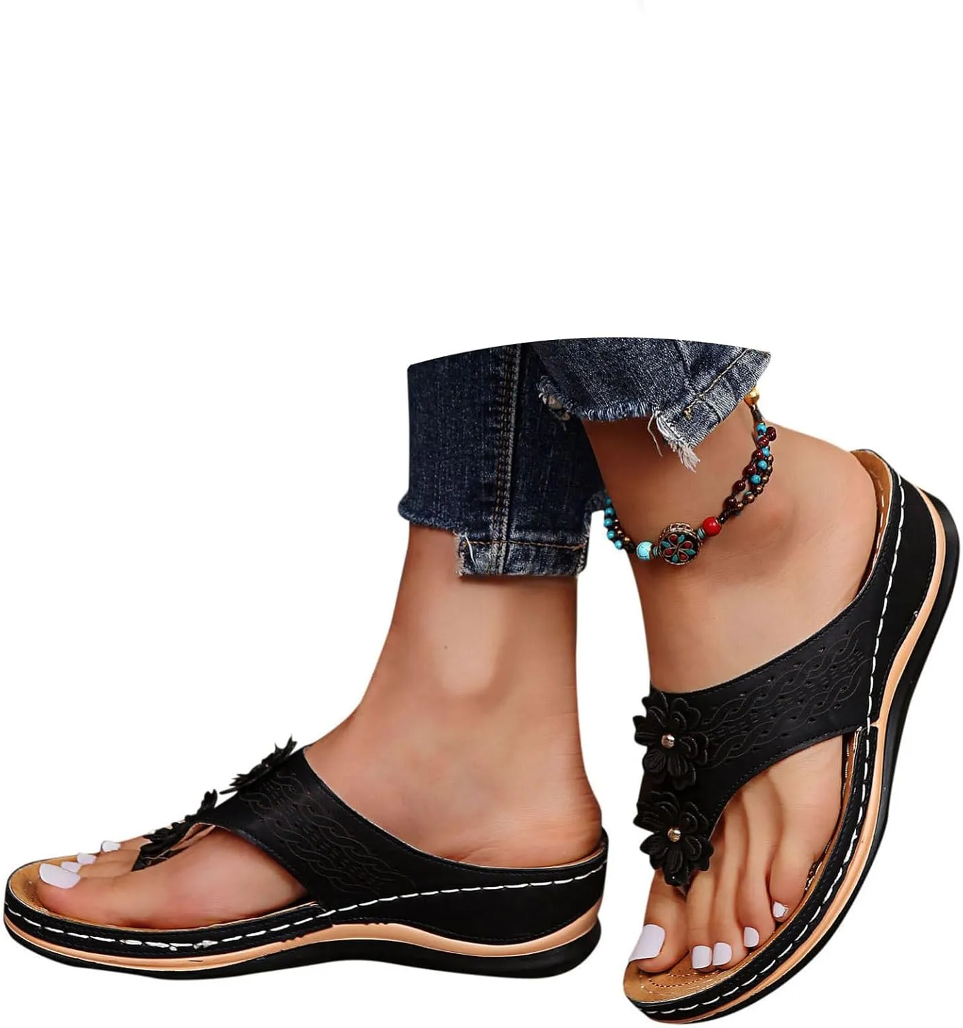 Orthopedic Sandals For Women Women Breathable Wedge Thong Sandals With Arch Support Open Toe Comfortable Slippers Flip-Flop