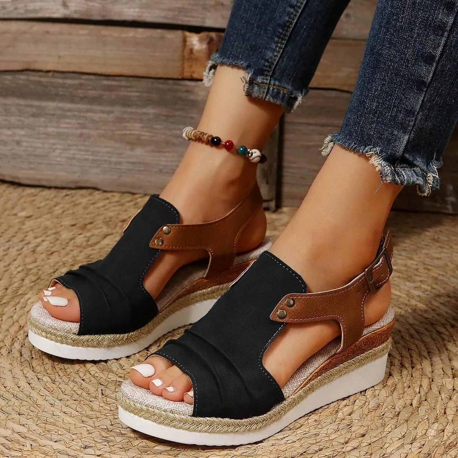 Orthopedic Sandals For Women Women Open Toe Platform Slingback Sandals With Ankle Buckle Vacation Wedge Sandals Heels