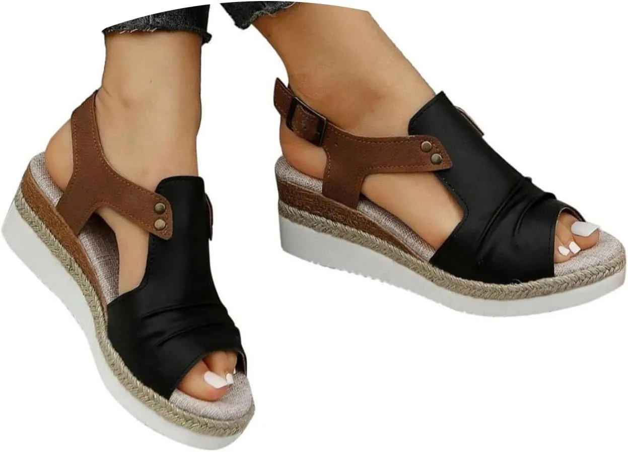 Orthopedic Sandals For Women Women Open Toe Platform Slingback Sandals With Ankle Buckle Vacation Wedge Sandals Heels