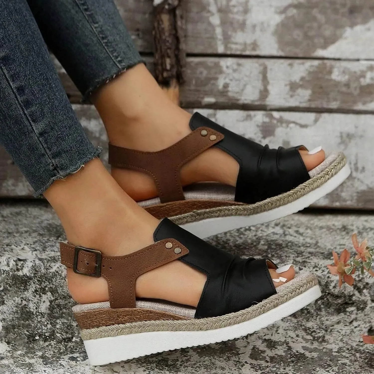 Orthopedic Sandals For Women Women Open Toe Platform Slingback Sandals With Ankle Buckle Vacation Wedge Sandals Heels