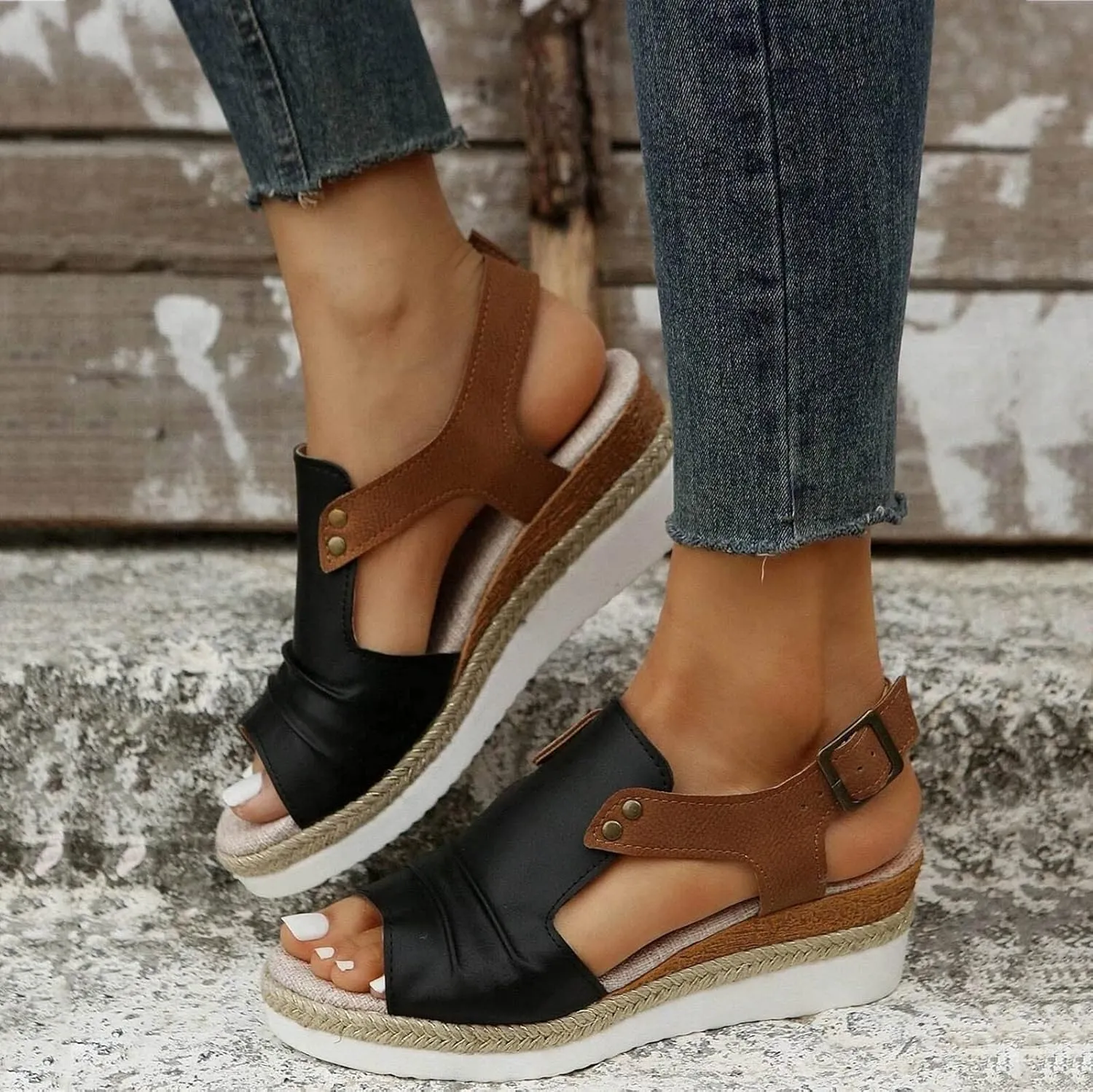 Orthopedic Sandals For Women Women Open Toe Platform Slingback Sandals With Ankle Buckle Vacation Wedge Sandals Heels