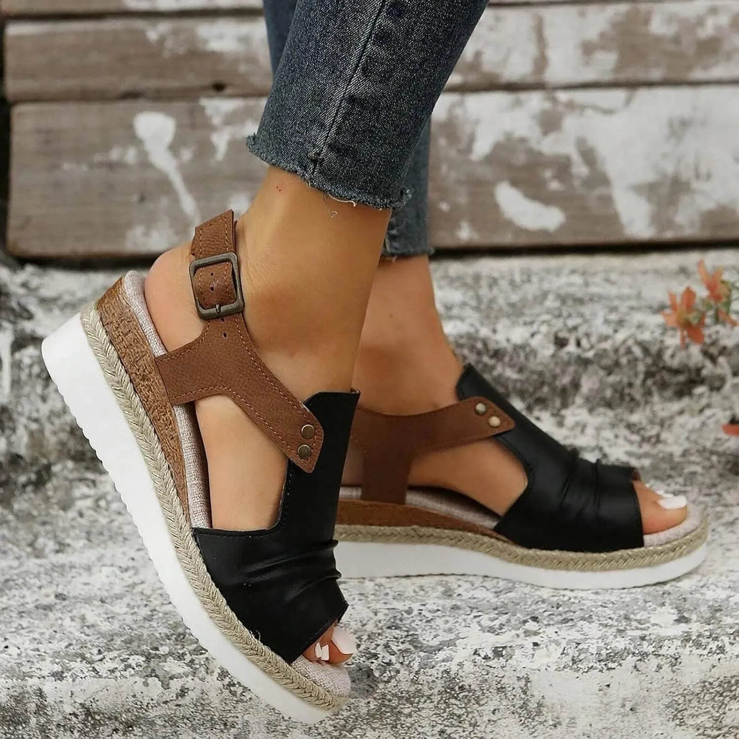 Orthopedic Sandals For Women Women Open Toe Platform Slingback Sandals With Ankle Buckle Vacation Wedge Sandals Heels