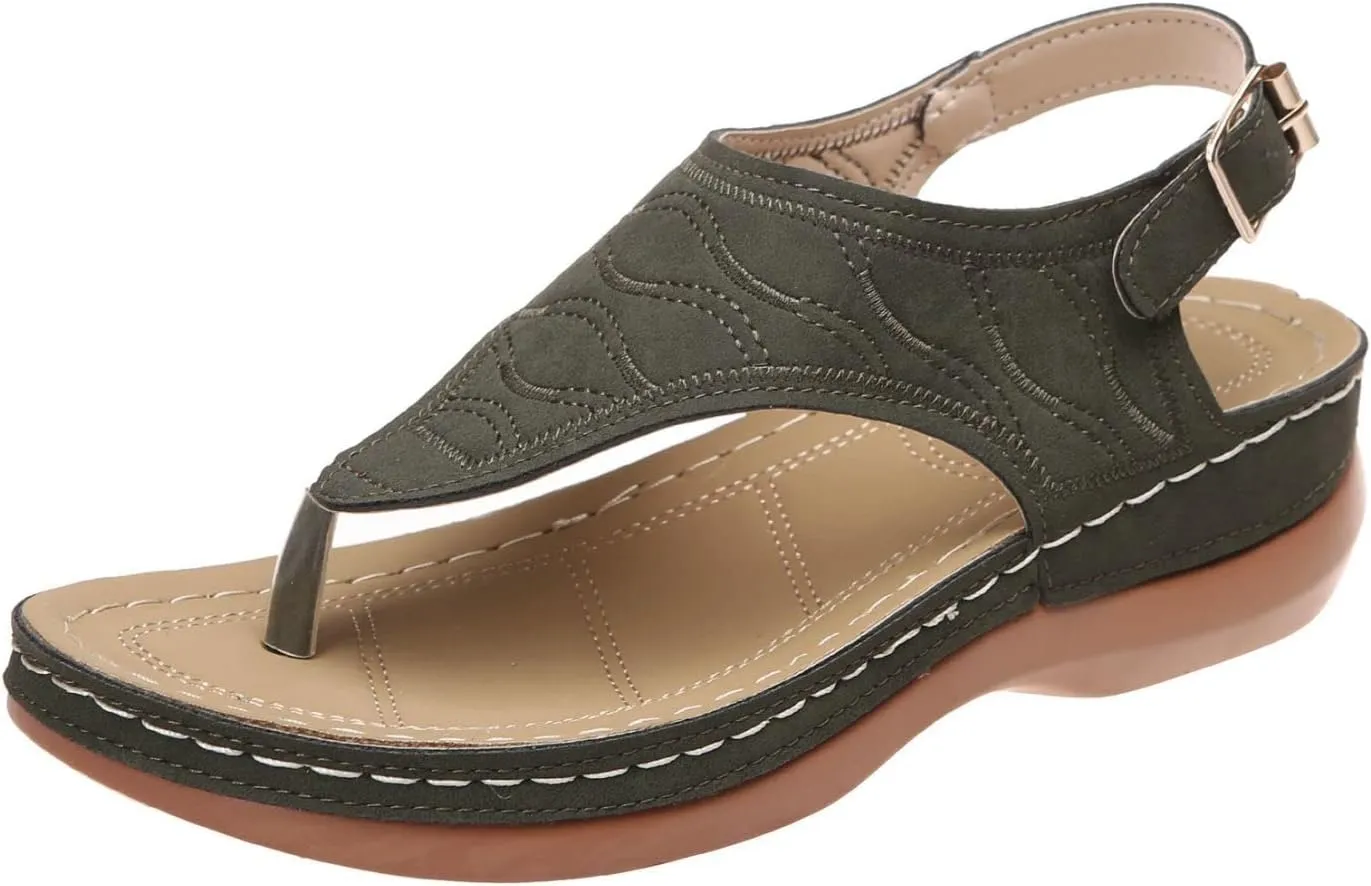 Orthopedic Sandals with Arch Support Flip Flops for Women Ankle Strap Wedge Sandals, Summer Comfortable Platform Walking Sandal Casual Clip Toe Slip on Flip Flops