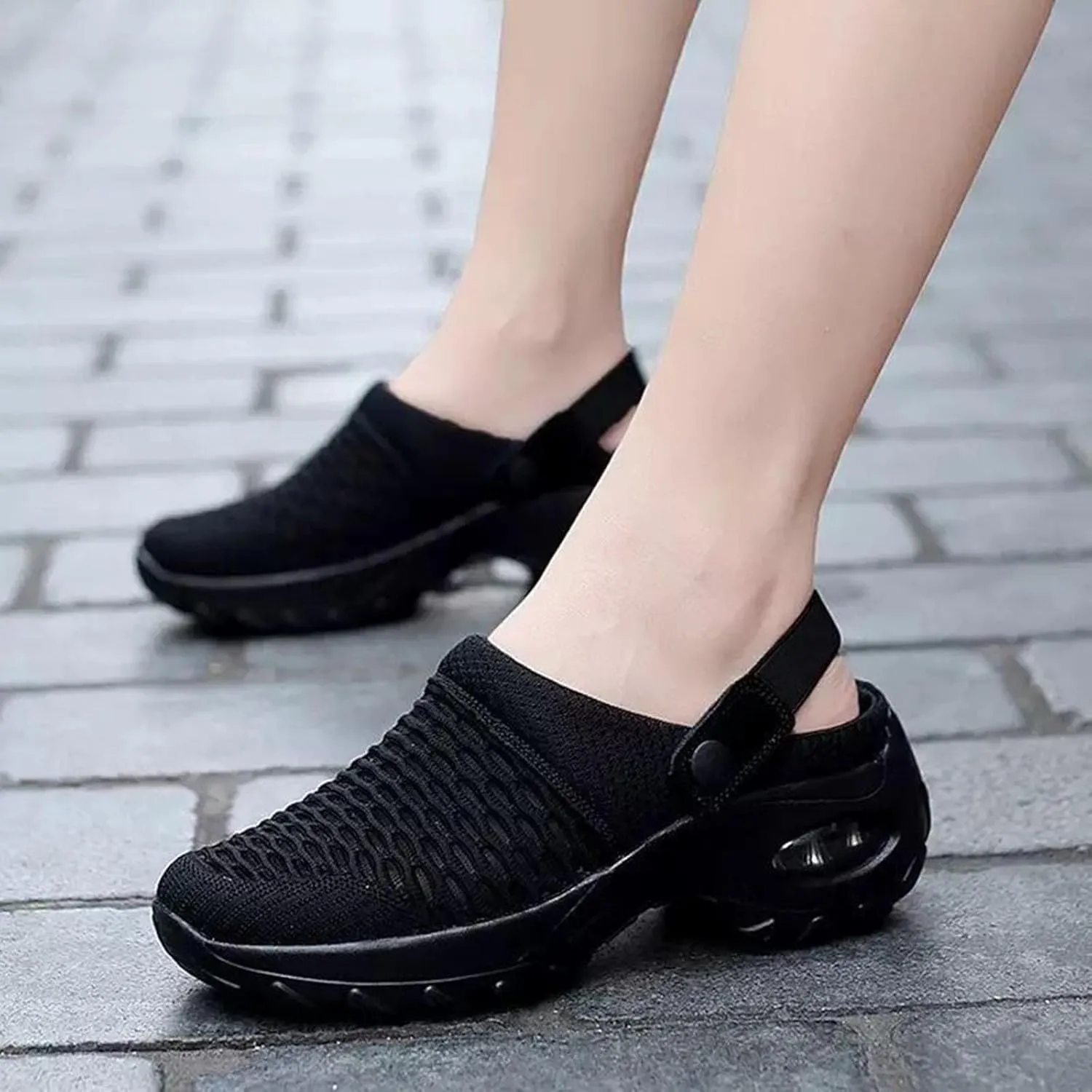 Orthopedic Slippers for Women Summer Air Cushion Platform Mesh Mules Arch Support Walking Sandals, Ankle Strap Slip on Sneakers Diabetic Plantar Fasciitis Walking Shoes