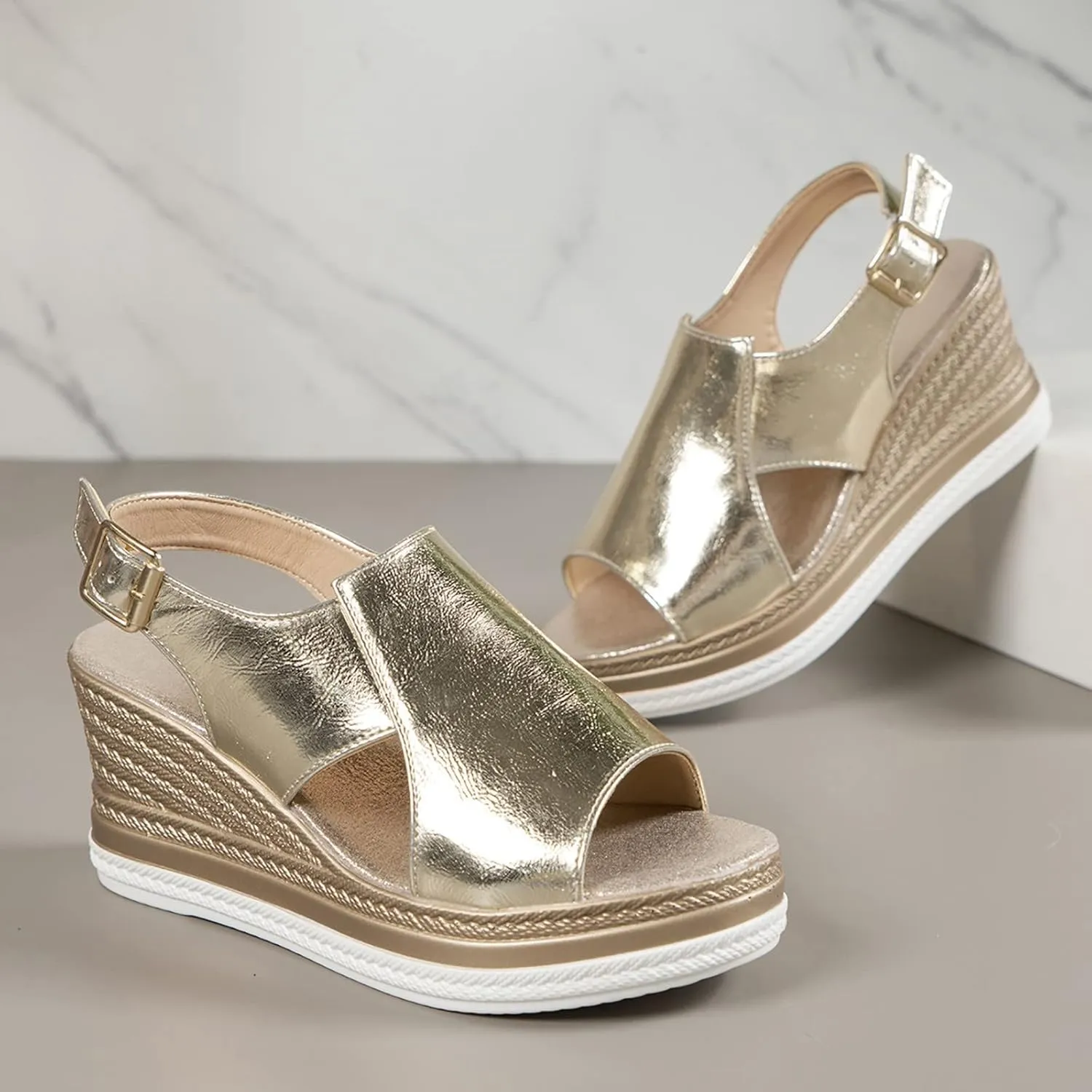 Orthopedic Wedge Sandals for Women 2025,Open Toe Summer Dressy Comfortable Low Wedges Casual Slip On Strappy Fashion Platform Shoes