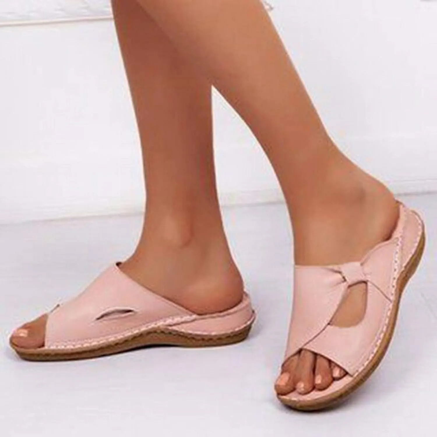 Orthopedic Wedge Sandals for Women Orthotic Slides Comfortable Walking Flat Sandals with Arch Support Summer Open Toe Slip On Beach Shoes