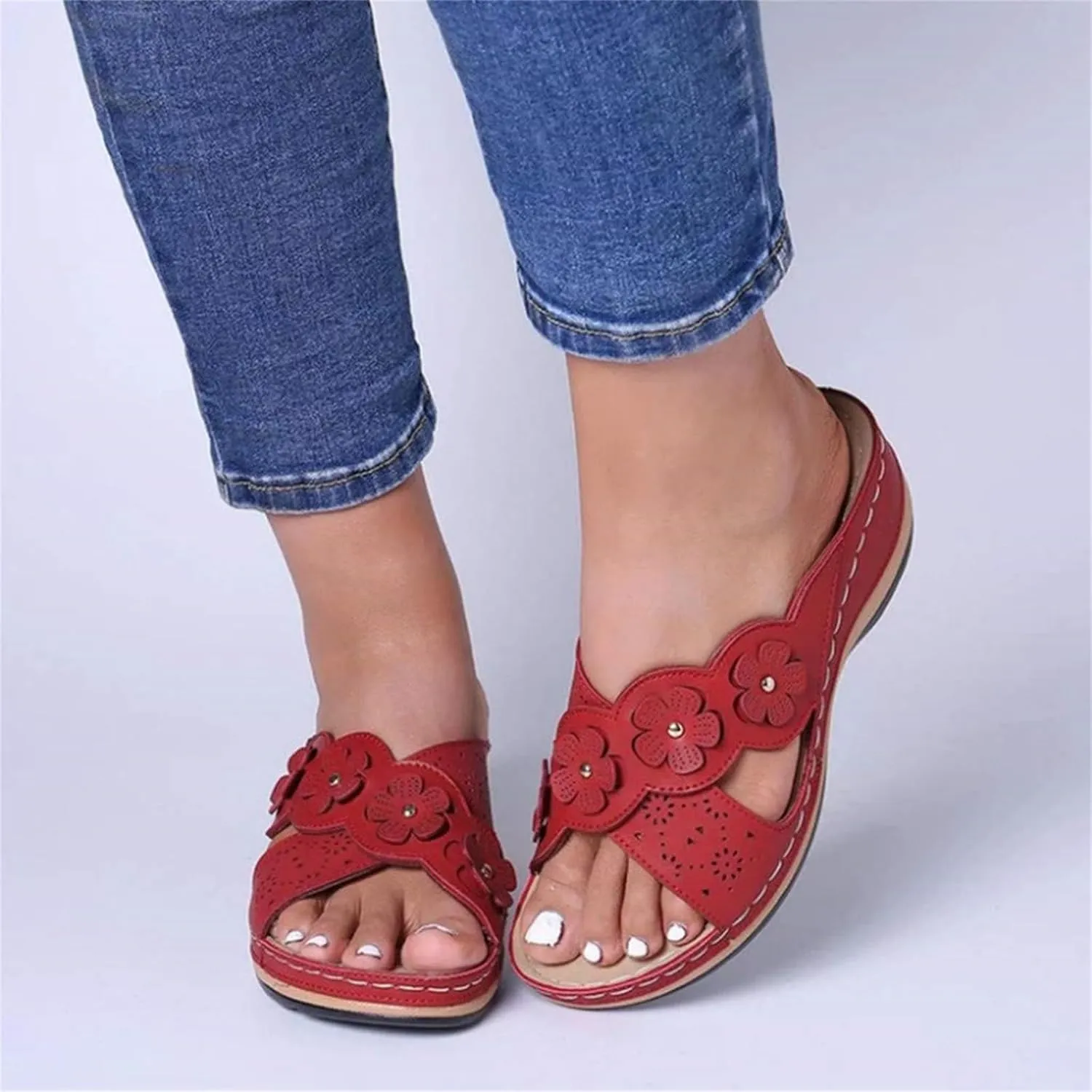 Orthopedic Wedge Sandals for Women Summer Dressy Low Heel Sandals with Arch Support Cushion Footbed Platform Casual Slip On Comfortable Walking Sandal