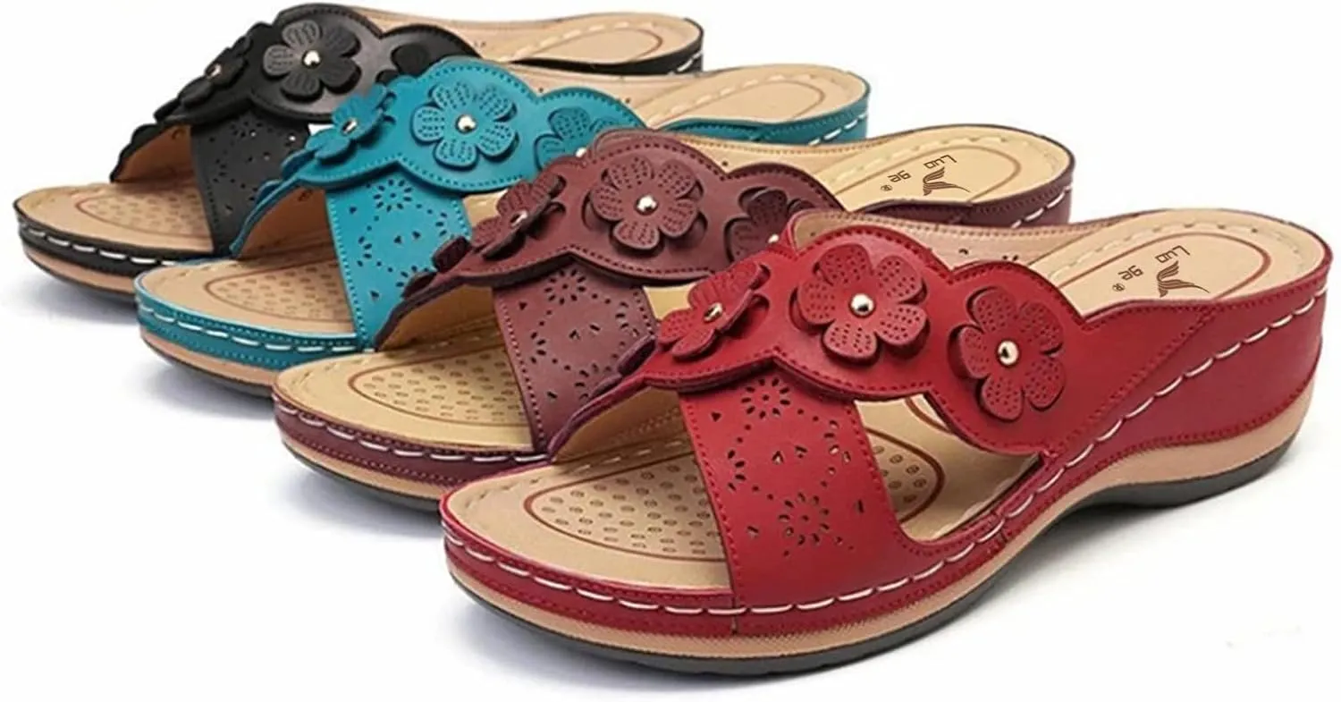 Orthopedic Wedge Sandals for Women Summer Dressy Low Heel Sandals with Arch Support Cushion Footbed Platform Casual Slip On Comfortable Walking Sandal