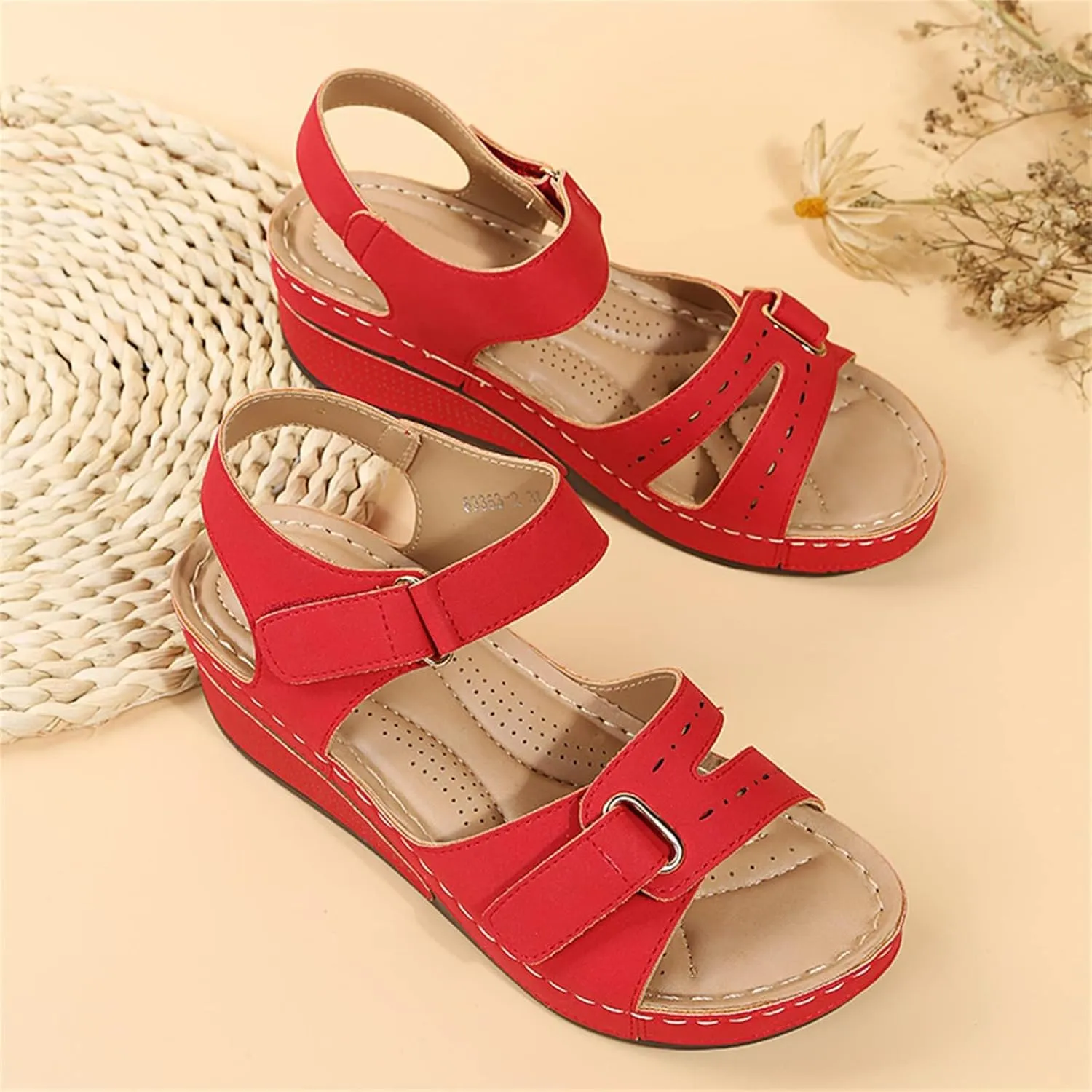Orthopedic Wedge Sandals for Women,Comfortable Low Heel Slip on Sandals with Adjustable Ankle Straps and Arch Support Summer Dressy Open Toe Platform Beach Walking Shoes for Outdoor