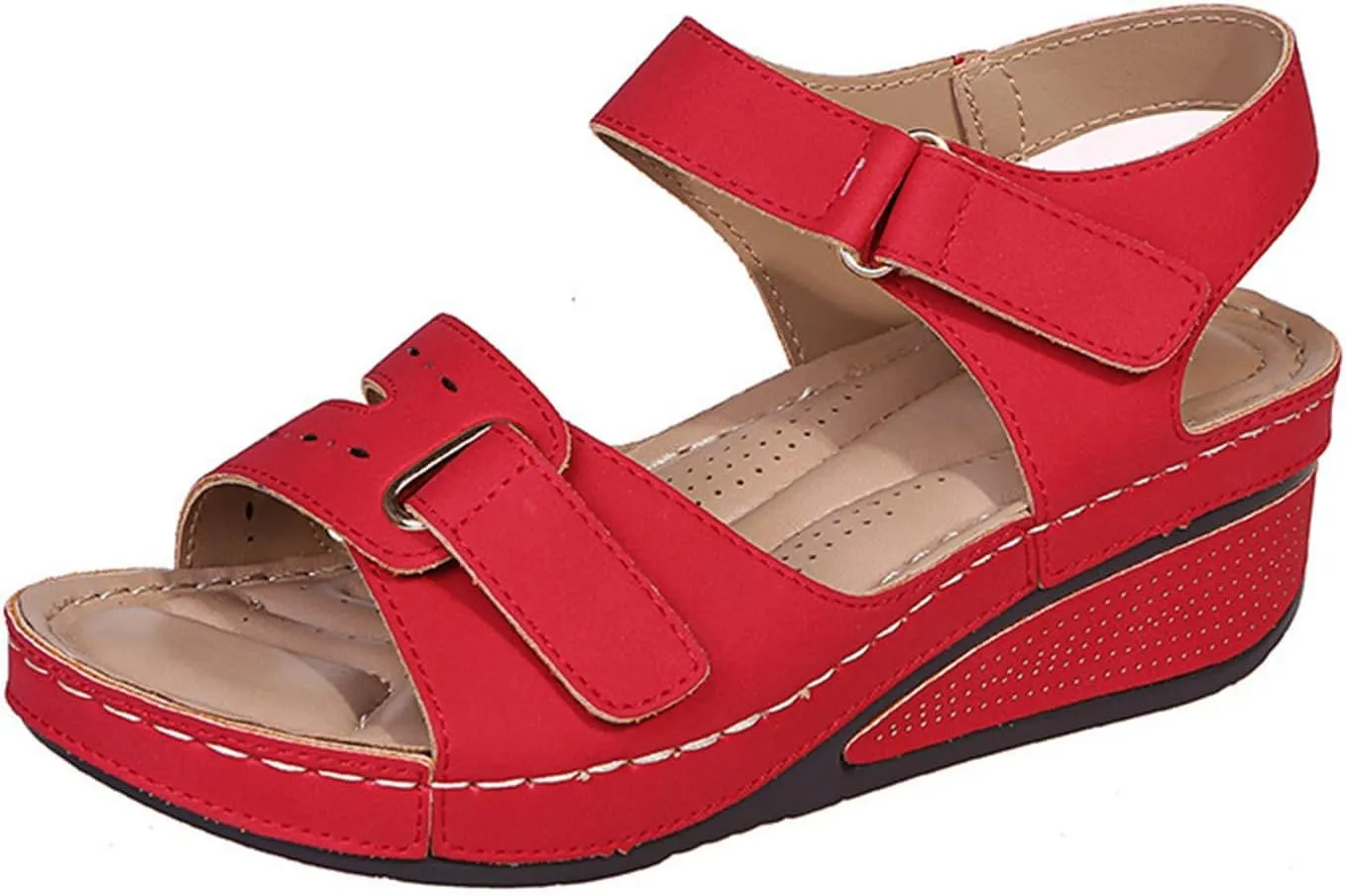 Orthopedic Wedge Sandals for Women,Comfortable Low Heel Slip on Sandals with Adjustable Ankle Straps and Arch Support Summer Dressy Open Toe Platform Beach Walking Shoes for Outdoor