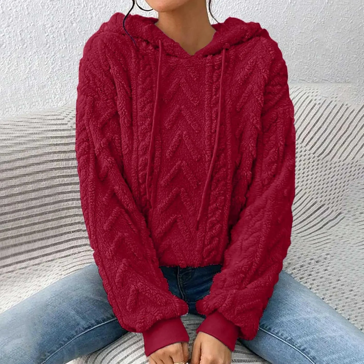 Oversized Hoodie For Women, Cable Knit Fuzzy Pullover Sweatshirt, Fall Clothes