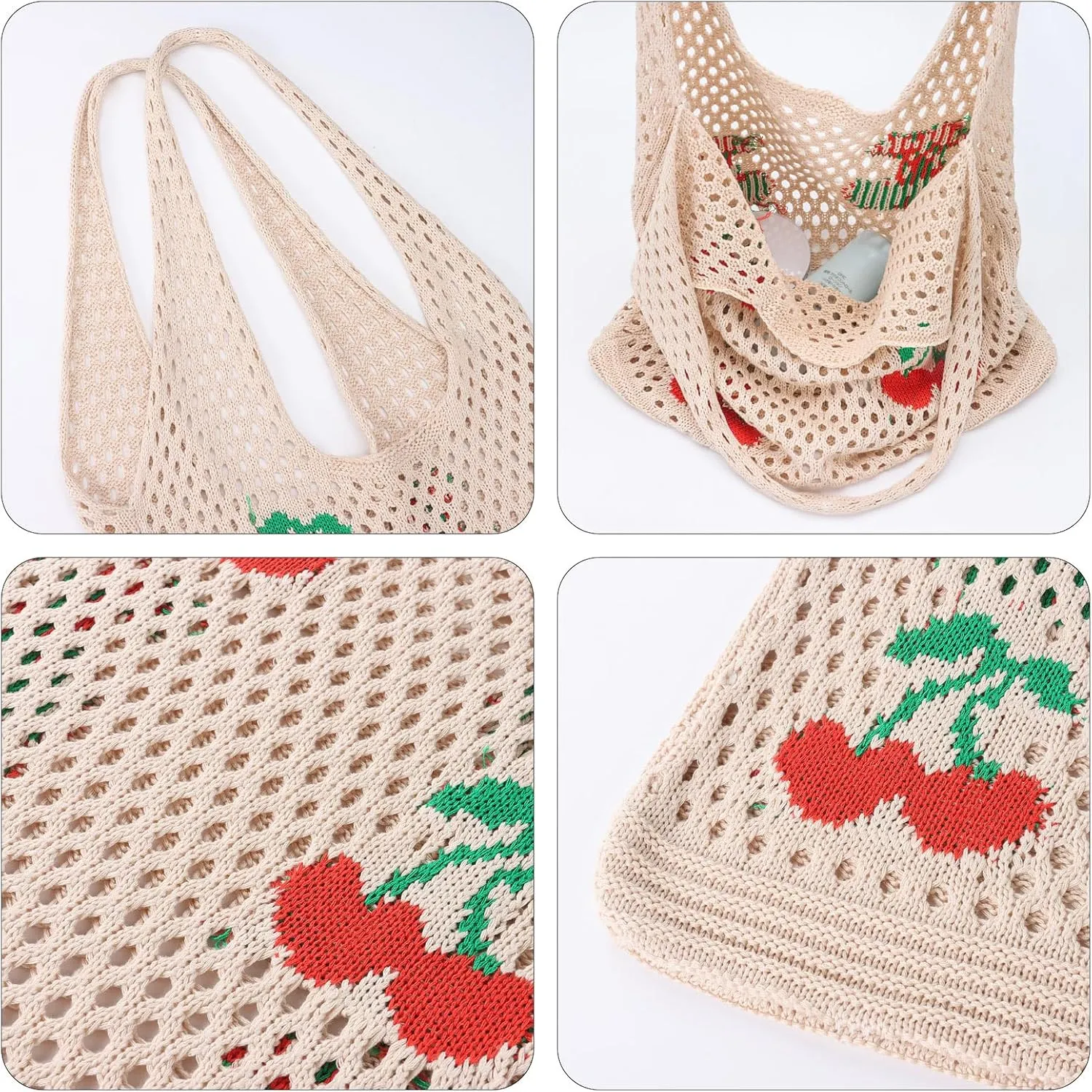 Ovida Crochet Tote Bag Mesh Beach Bag Fairycore Hobo Fairy Grunge Aesthetic Shoulder Bag Y2k Purse for Women Girls