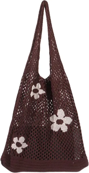 Ovida Crochet Tote Bag Mesh Beach Bag Fairycore Hobo Fairy Grunge Aesthetic Shoulder Bag Y2k Purse for Women Girls
