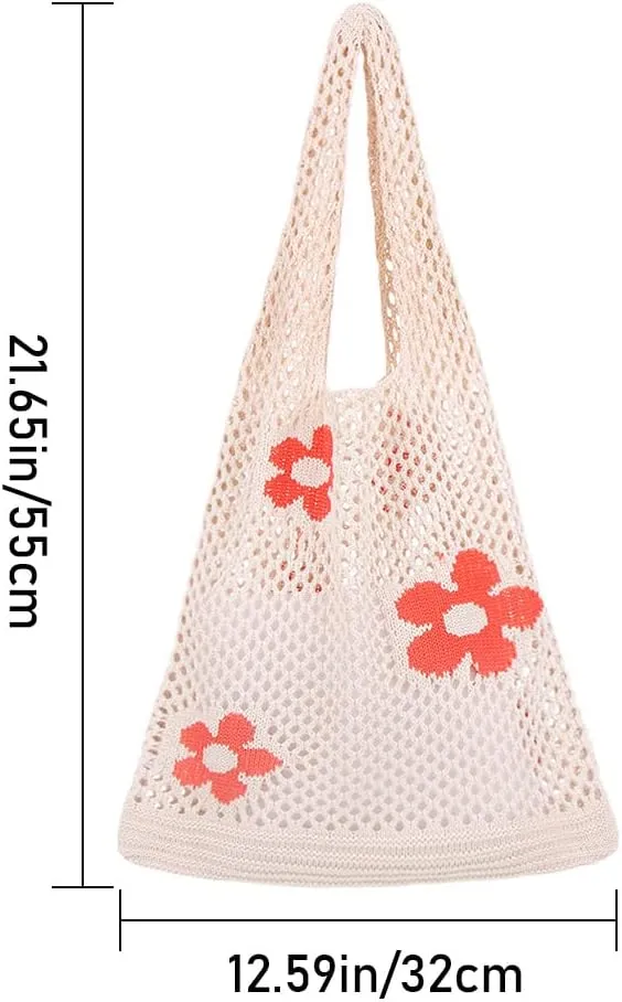 Ovida Crochet Tote Bag Mesh Beach Bag Fairycore Hobo Fairy Grunge Aesthetic Shoulder Bag Y2k Purse for Women Girls