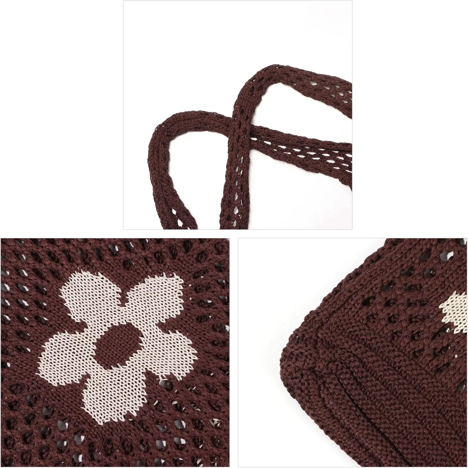 Ovida Crochet Tote Bag Mesh Beach Bag Fairycore Hobo Fairy Grunge Aesthetic Shoulder Bag Y2k Purse for Women Girls