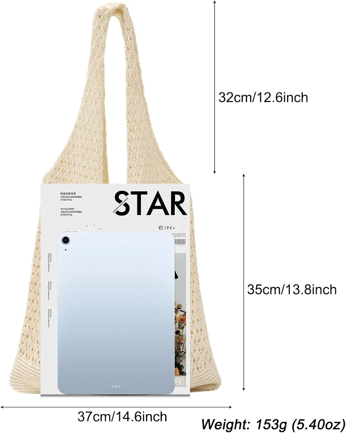 Ovida Crochet Tote Bag Mesh Beach Bag Fairycore Hobo Fairy Grunge Aesthetic Shoulder Bag Y2k Purse for Women Girls