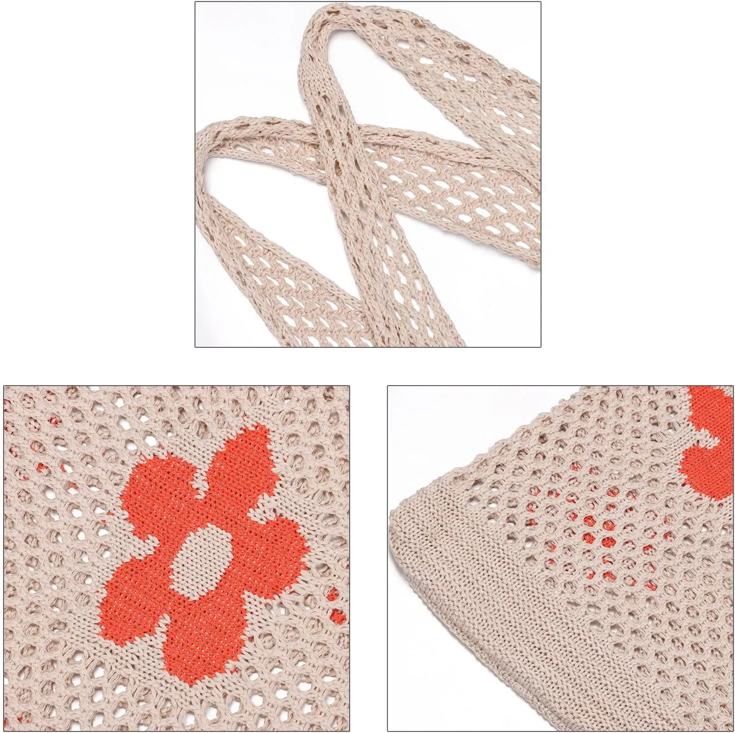 Ovida Crochet Tote Bag Mesh Beach Bag Fairycore Hobo Fairy Grunge Aesthetic Shoulder Bag Y2k Purse for Women Girls
