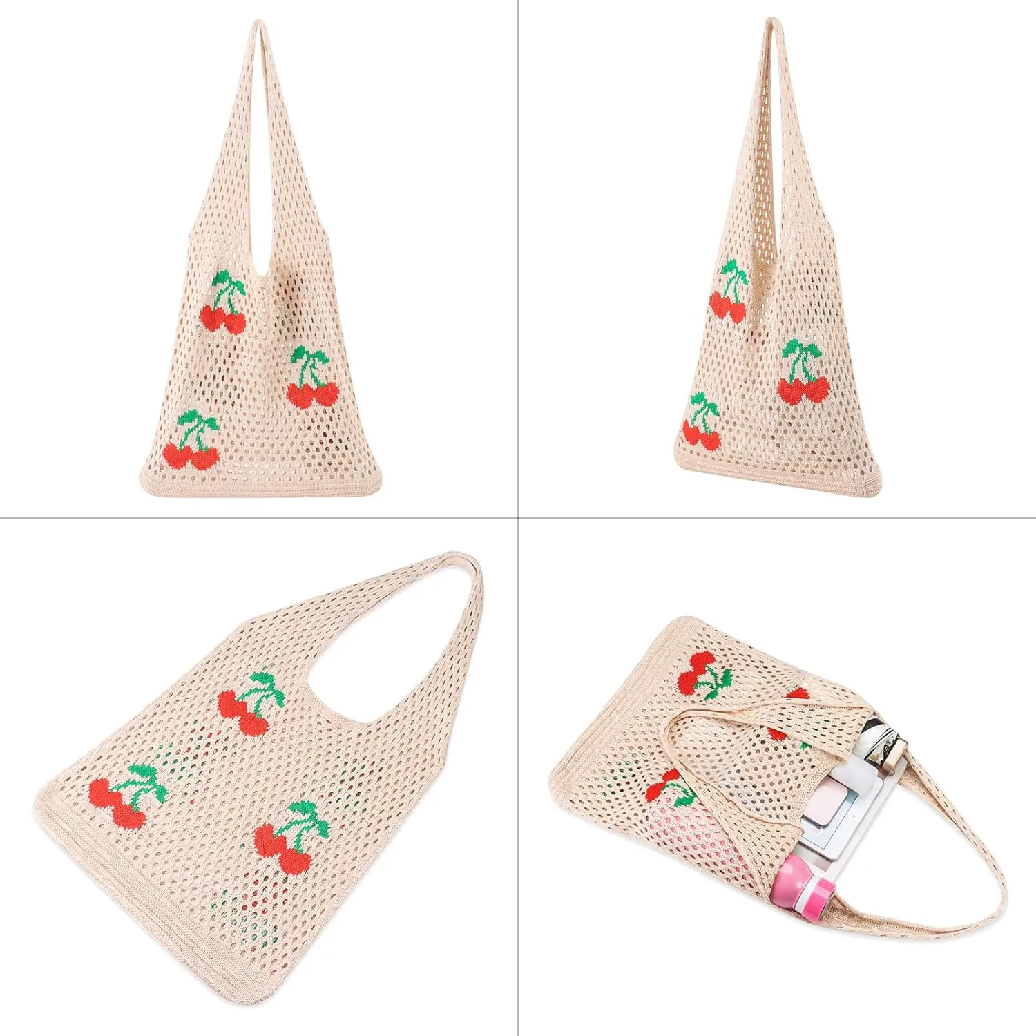 Ovida Crochet Tote Bag Mesh Beach Bag Fairycore Hobo Fairy Grunge Aesthetic Shoulder Bag Y2k Purse for Women Girls