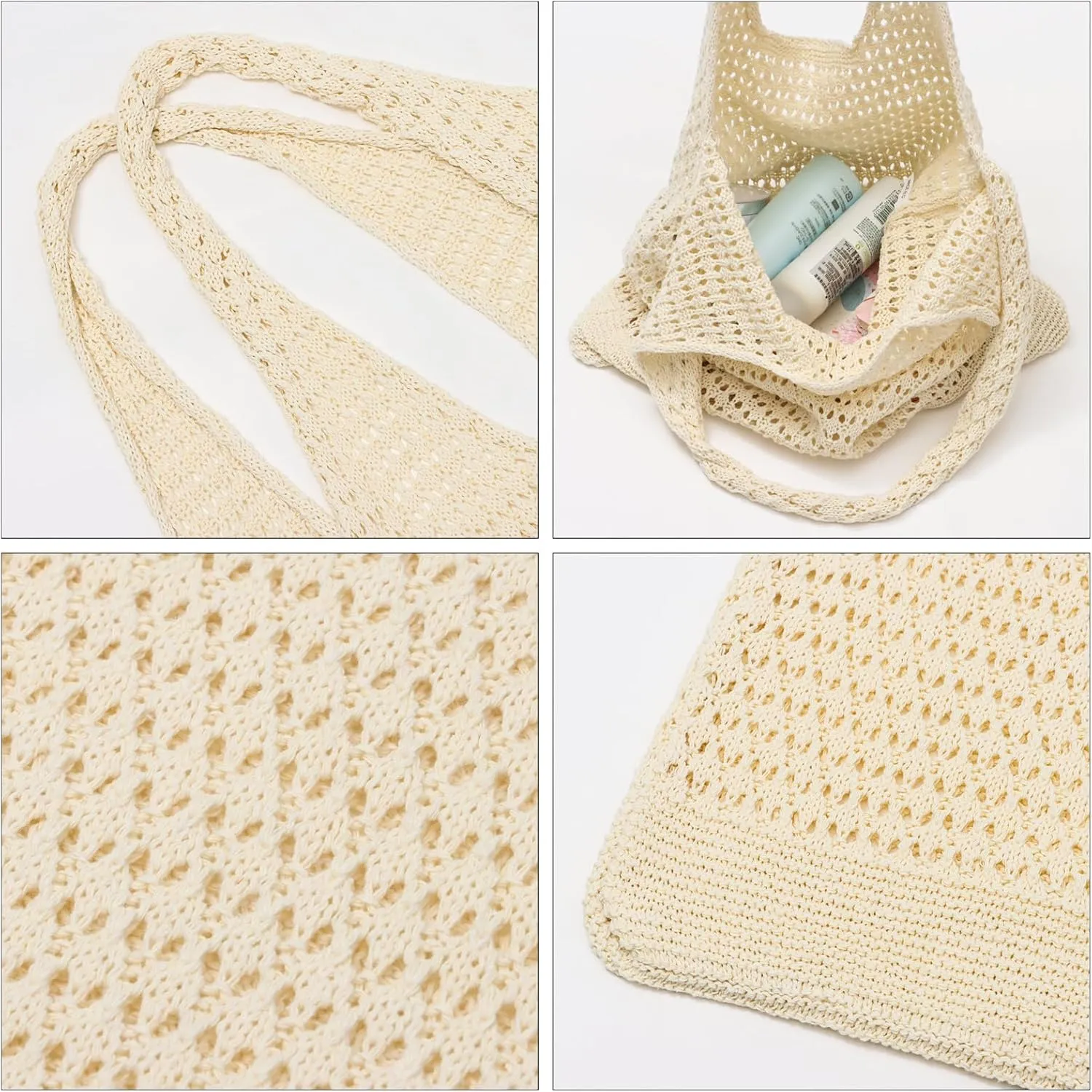 Ovida Crochet Tote Bag Mesh Beach Bag Fairycore Hobo Fairy Grunge Aesthetic Shoulder Bag Y2k Purse for Women Girls