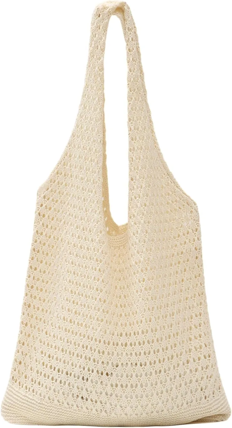Ovida Crochet Tote Bag Mesh Beach Bag Fairycore Hobo Fairy Grunge Aesthetic Shoulder Bag Y2k Purse for Women Girls