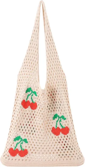 Ovida Crochet Tote Bag Mesh Beach Bag Fairycore Hobo Fairy Grunge Aesthetic Shoulder Bag Y2k Purse for Women Girls