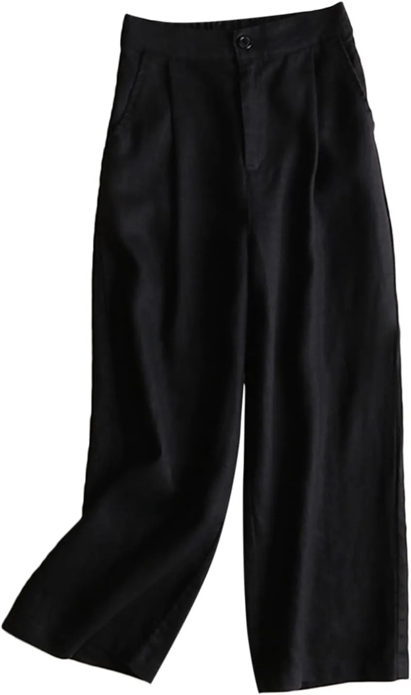 Pants for Women Wide Leg Casual Loose Summer Graphic Flowy High Waisted Linen Wide Leg Pants Plus Size Trousers with Pockets