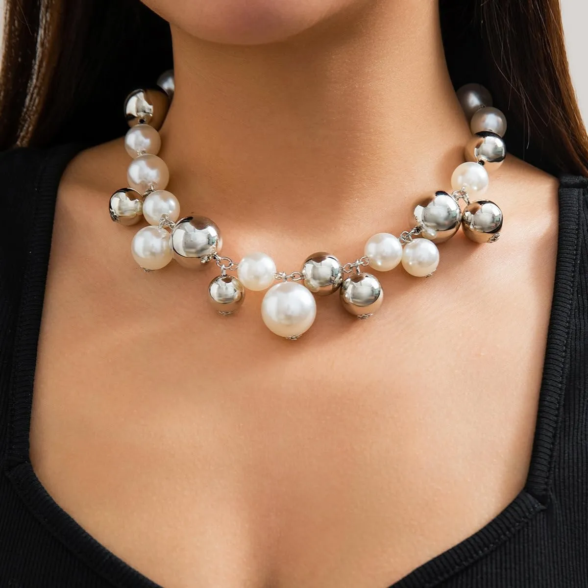 Pearl Necklaces for Women Chunky Pearl Necklace Statement Big Pearl Choker Necklaces Pearl Beaded Necklace Wedding Party Jewelry