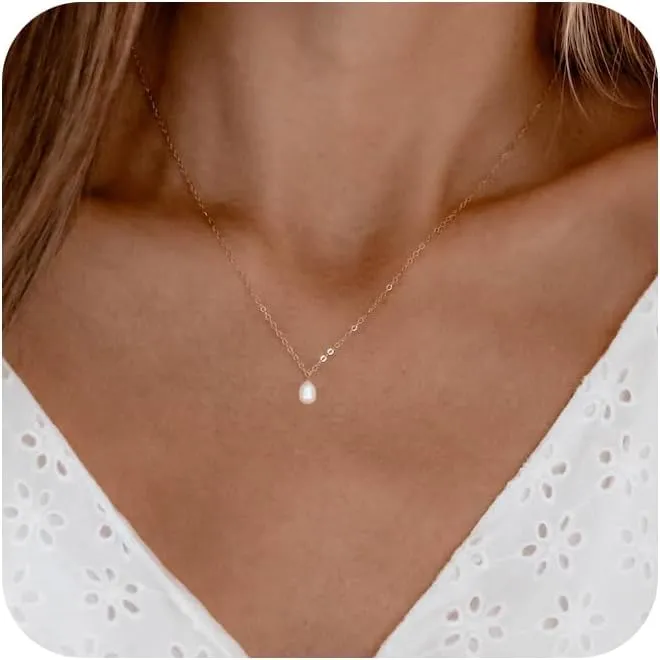 Pearl Necklaces for Women,18K Gold Plated Dainty Single Pearl Pendant Necklace Simple Pearl Choker Necklaces for Women Handmade Pearl Jewelry Bridesmaid Gifts