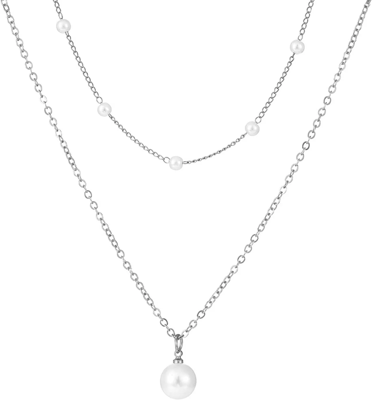 Pearl Pendant Layered Necklaces Gold Plated Pearl Choker Necklaces Trendy Small Pearl Chain Choker Necklace Pearl Jewelry for Wedding Bridal Birthday Gift