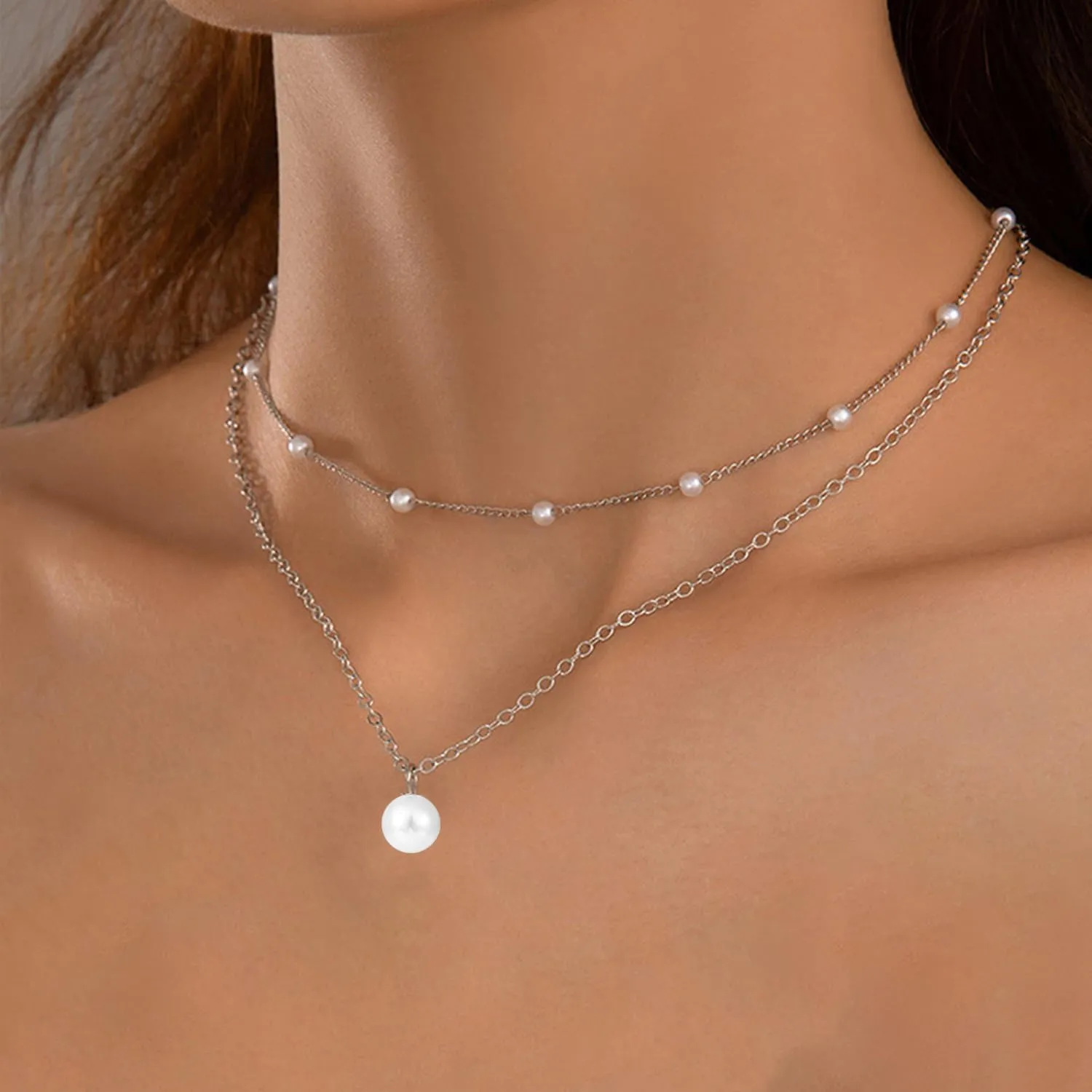 Pearl Pendant Layered Necklaces Gold Plated Pearl Choker Necklaces Trendy Small Pearl Chain Choker Necklace Pearl Jewelry for Wedding Bridal Birthday Gift