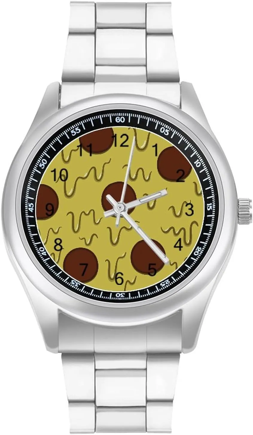 Pepperoni Pizza Casual Wrist Watches for Men Classic Business Dress Watch Big Face for Work Gym