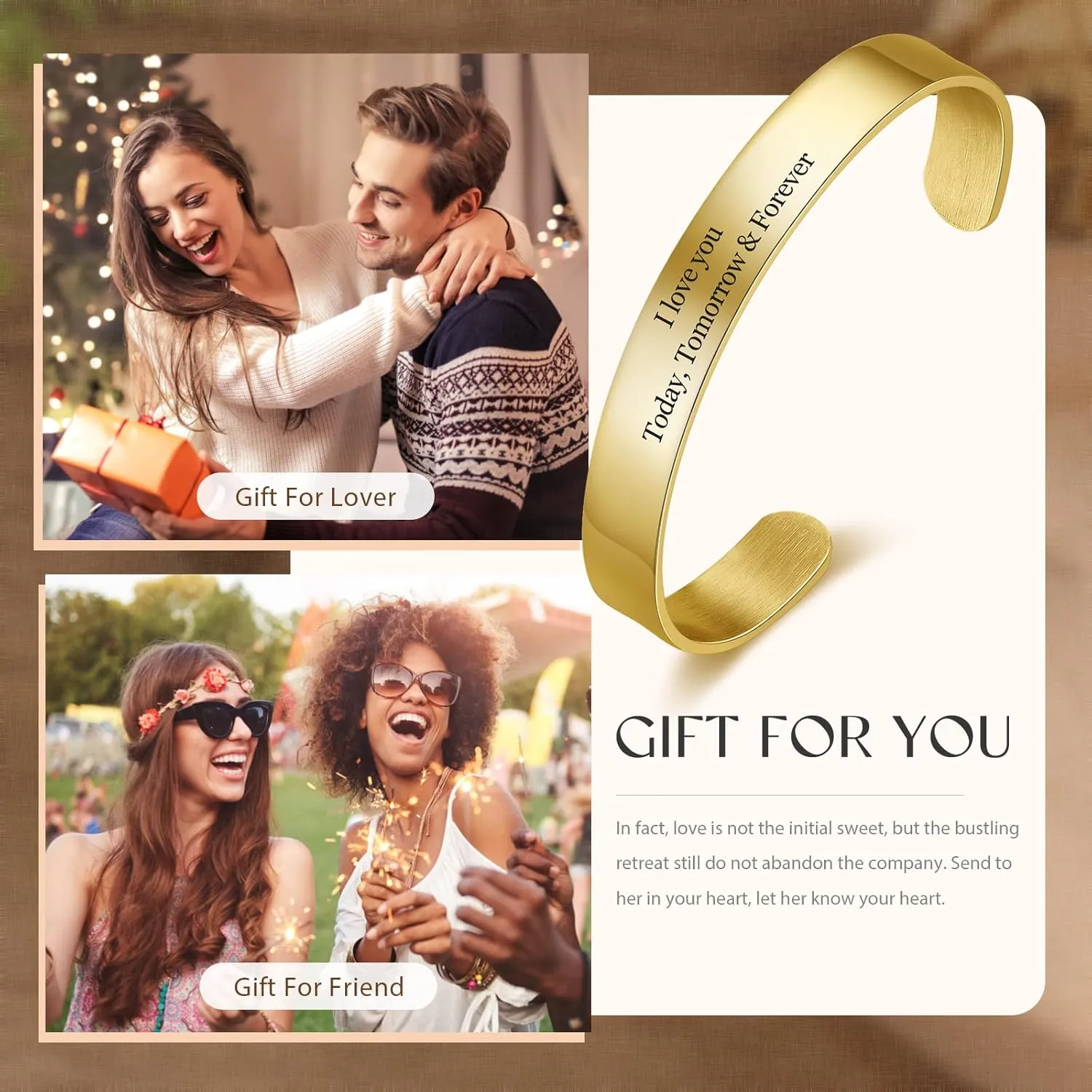 Personalized Cuff Bracelets - Custom Message Bracelets - Open Bangle Cuff Bracelets Stainless Steel Jewelry Gift for Women Men Wife Husband Friend