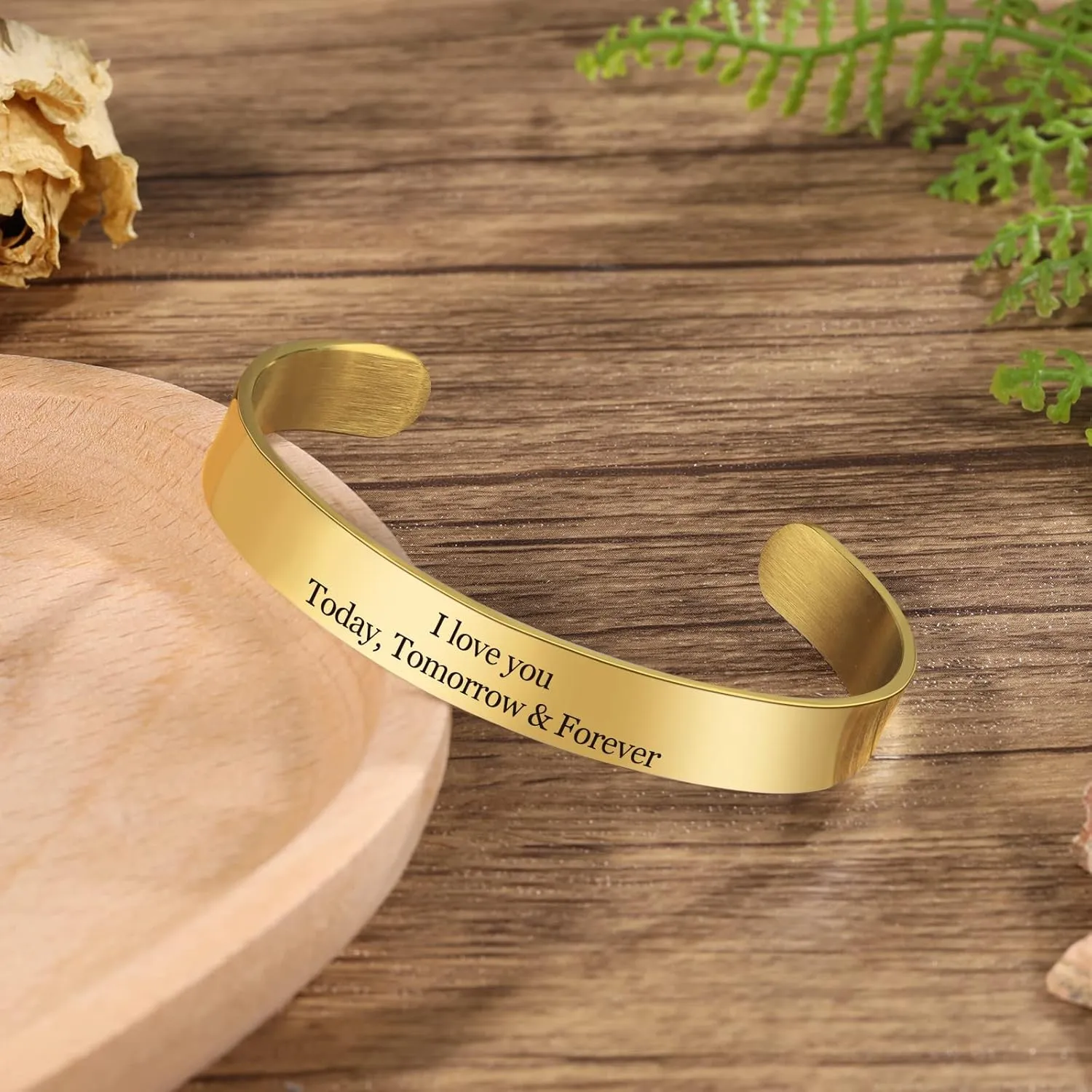 Personalized Cuff Bracelets - Custom Message Bracelets - Open Bangle Cuff Bracelets Stainless Steel Jewelry Gift for Women Men Wife Husband Friend