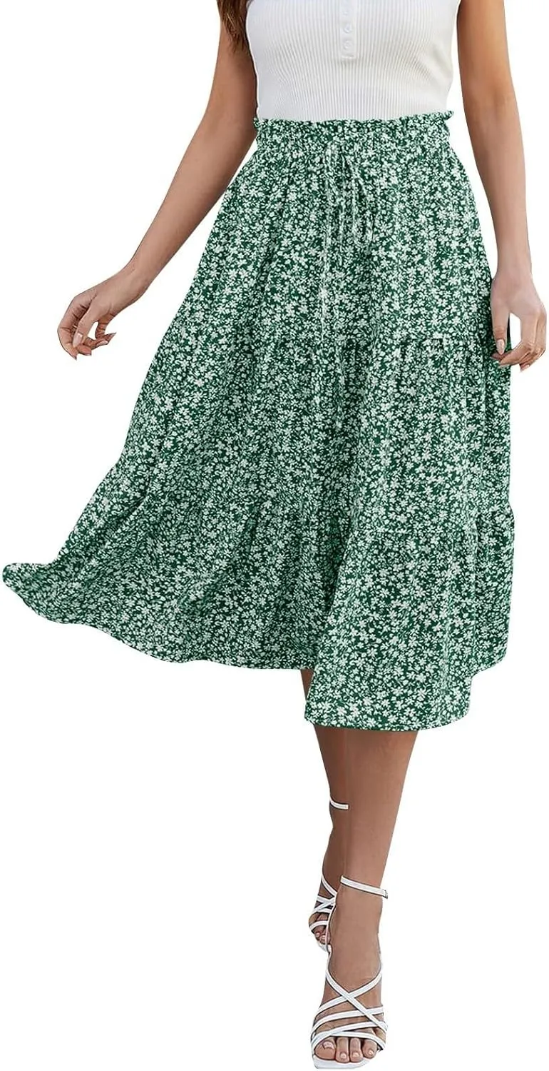 Petite Midi Skirt Maxi Spring Flowy Boho Comfy Tiered Western Pleated Midi Skirts for Women